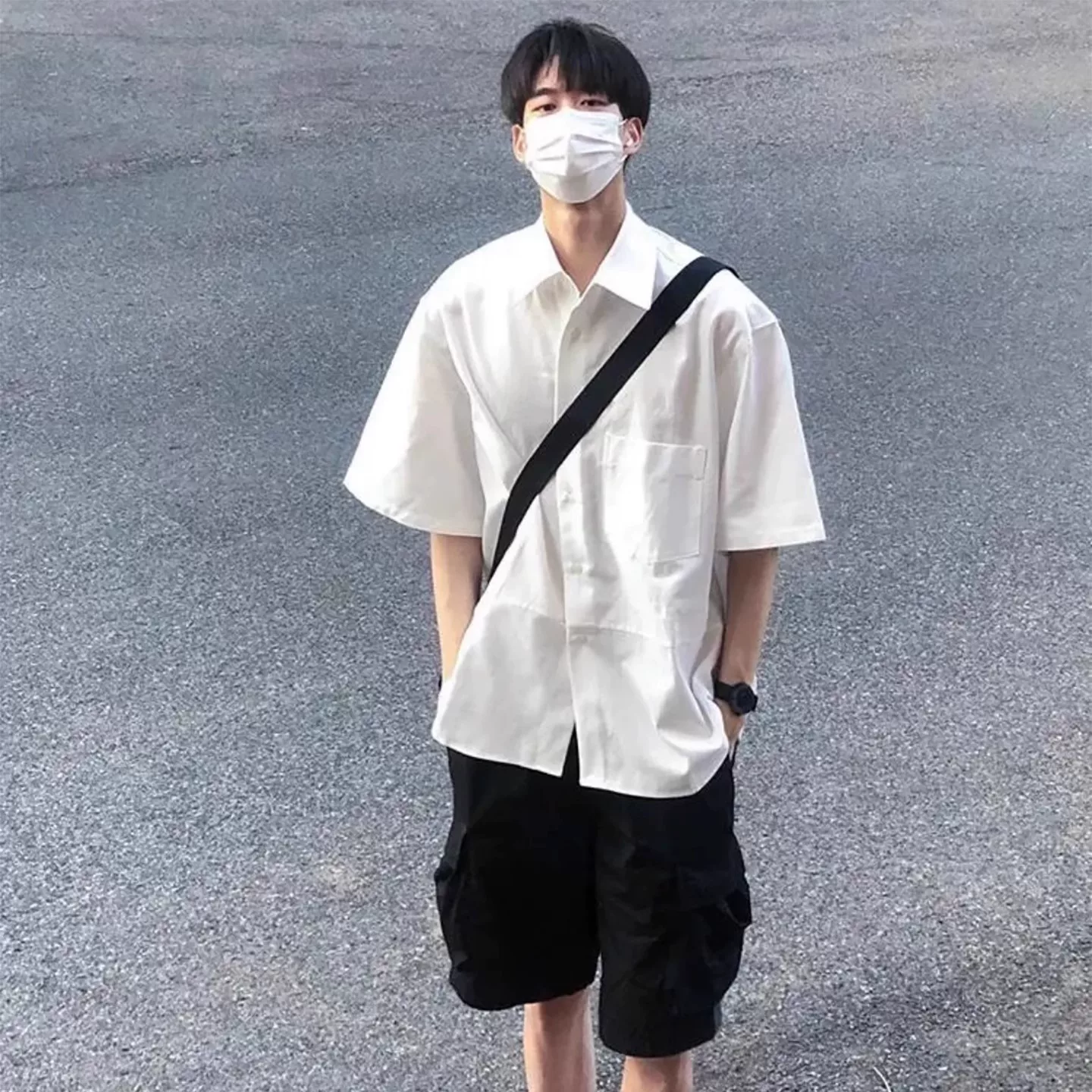 OMZM lụa băng mát mẻ áo sơ mi ngắn tay nam mùa hè nhẹ nhanh khô áo sơ mi Mỹ quần áo bảo hộ lao động áo sơ mi trắng giản dị