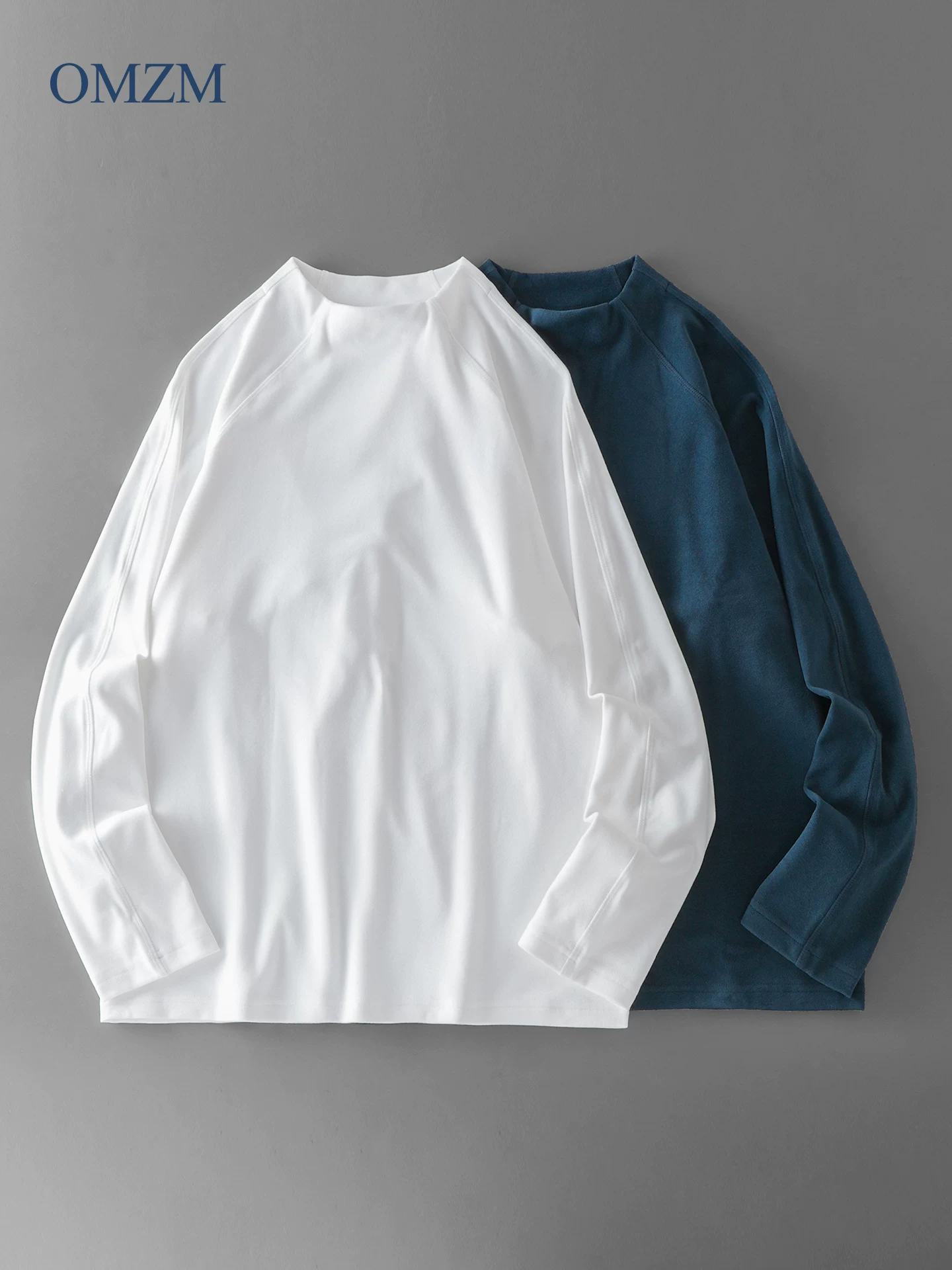 Áo sơ mi lớp lót cổ cao nửa cổ bằng nhung OMZM của Đức dành cho nam và nữ, trang phục bên trong ấm áp mùa thu đông, áo thun cổ đứng, áo chui đầu tay raglan rộng rãi.