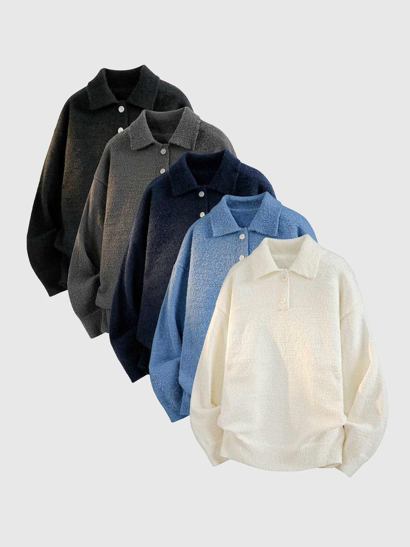 Áo len dệt kim có cổ OMZM dành cho nam, lót lông cừu mùa đông, dày dặn, ấm áp, lớp bên trong, áo len kiểu POLO đơn giản và đa năng.