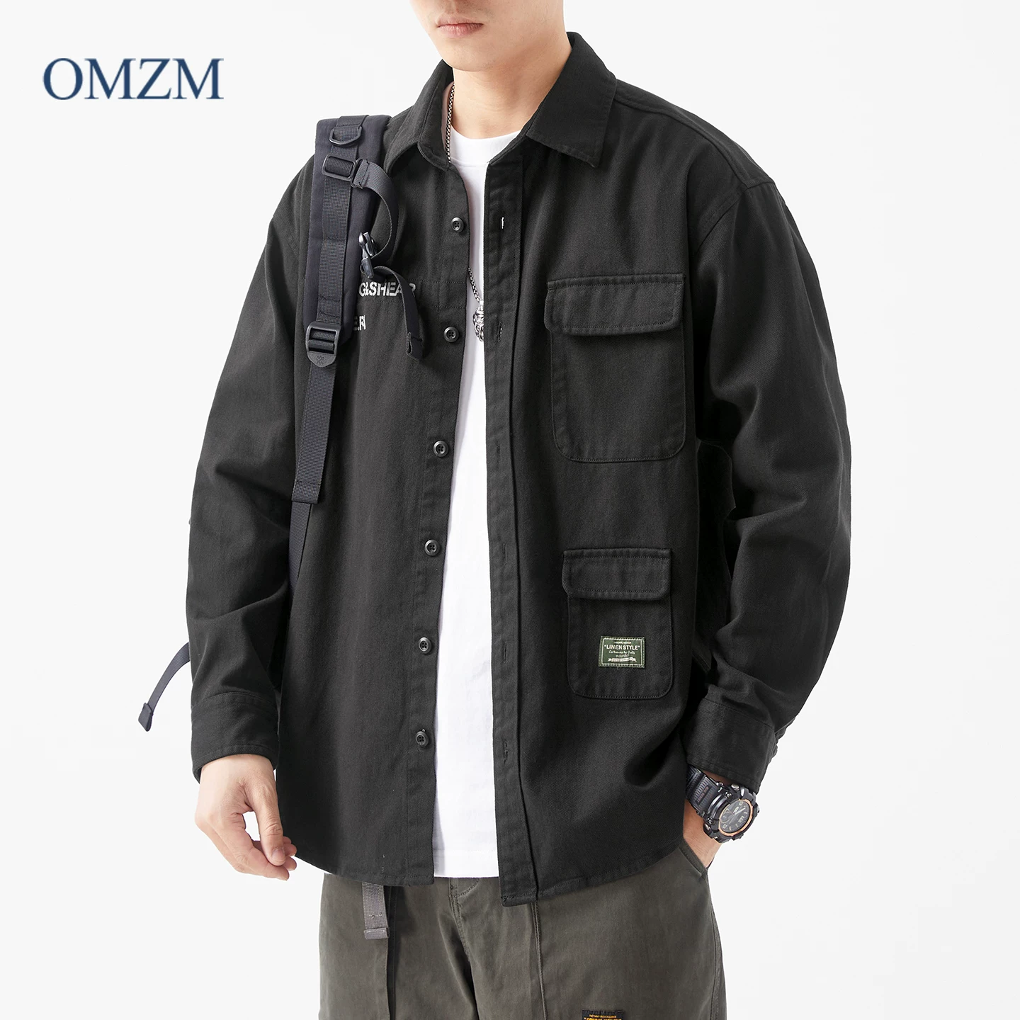 Áo sơ mi công sở bằng cotton nguyên chất hạng nặng OMZM dành cho nam, phong cách cổ điển Mỹ mùa thu đông, áo khoác sơ mi thoáng khí cao cấp