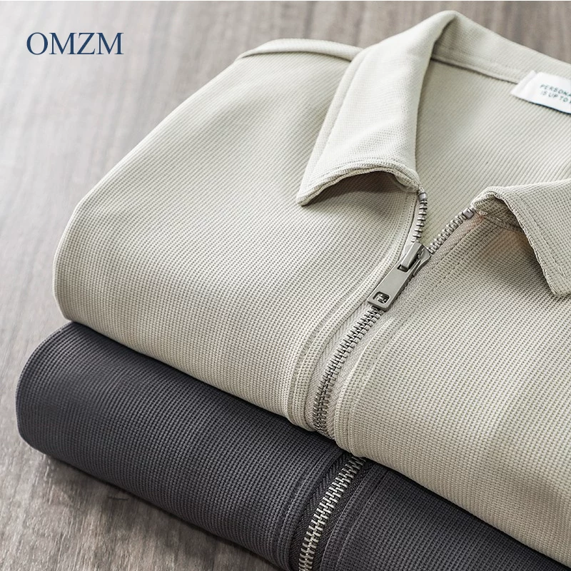 OMZM Áo thun polo nam tay ngắn kiểu Mỹ nặng ký kiểu núi mùa hè hợp thời trang cổ điển có khóa kéo cổ áo thun dành cho nam