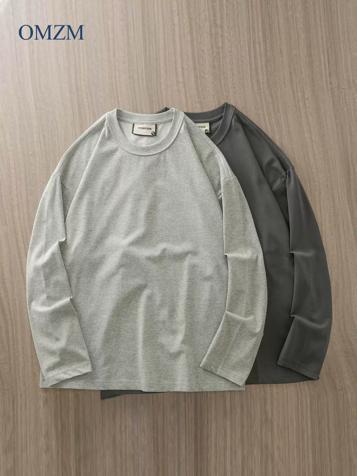 Áo thun dài tay hạng nặng OMZM dành cho nam, áo len ba kim cổ tròn dáng rộng phong cách Mỹ mùa thu, vai thường, áo sơ mi trơn màu.