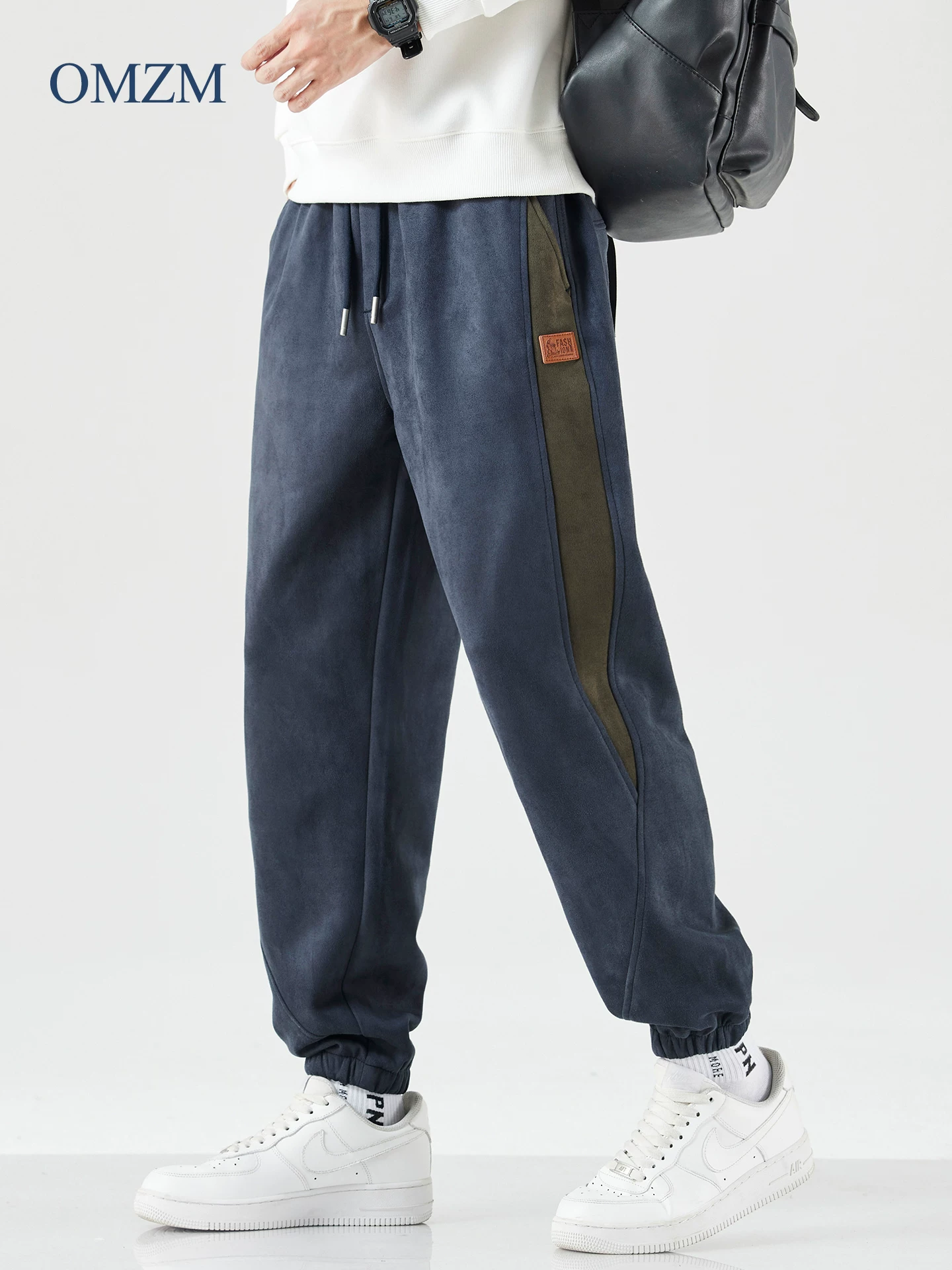 Quần jogger thể thao hạng nặng OMZM dành cho nam, quần harem phối màu phong cách retro Mỹ mùa thu, quần thể thao cargo phối vải rộng rãi