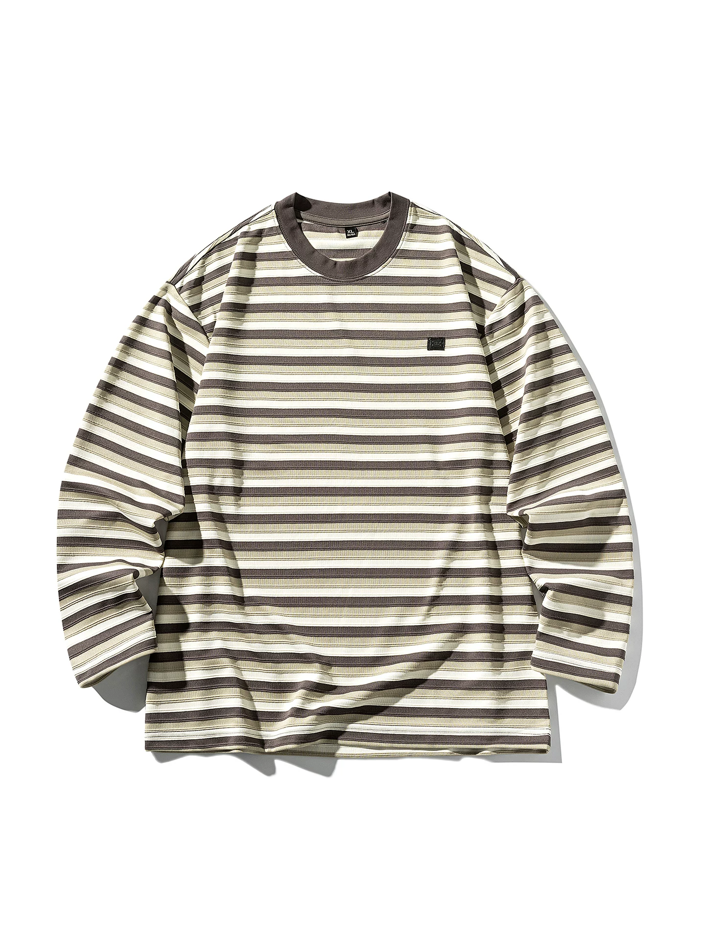 OMZM Áo sơ mi nam dài tay sọc đen trắng phong cách Mỹ mùa thu Nhật Bản cổ điển chắp vá áo sơ mi thủy thủ dáng rộng cổ tròn áo sơ mi cơ bản