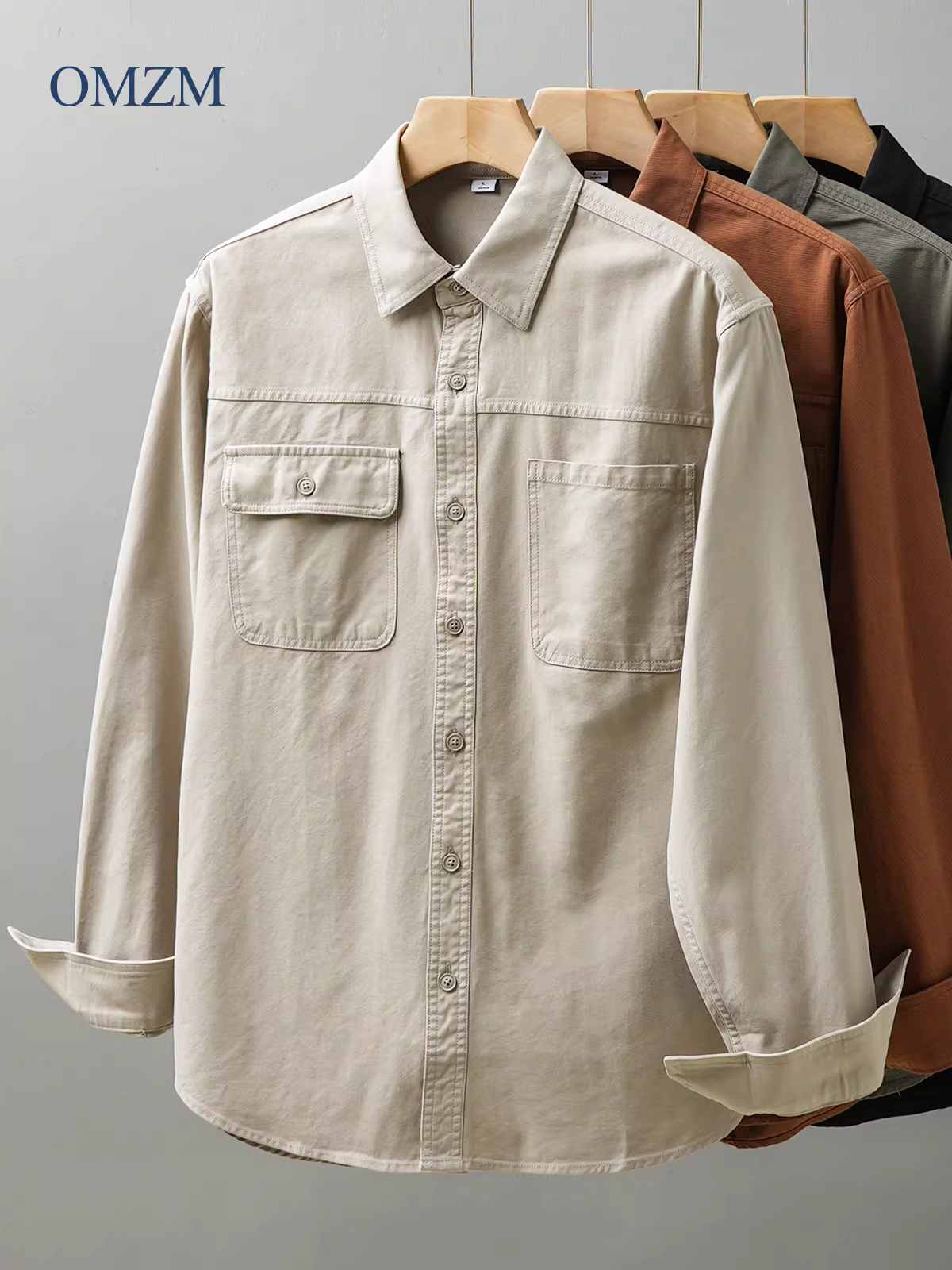 Áo khoác sơ mi nam chất liệu cotton dày 400G, kiểu dáng cổ điển Mỹ, tay dài, mùa thu