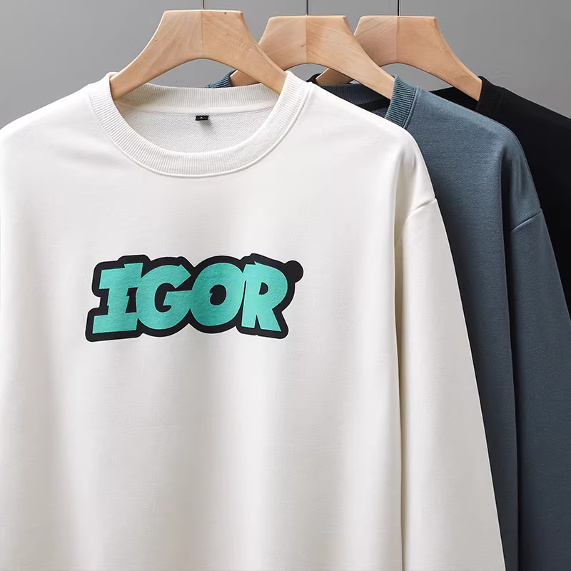 Áo thun nỉ dày dặn kiểu Mỹ 360G dành cho nam, áo thun dài tay in họa tiết mùa thu, áo khoác cặp dáng rộng cổ tròn