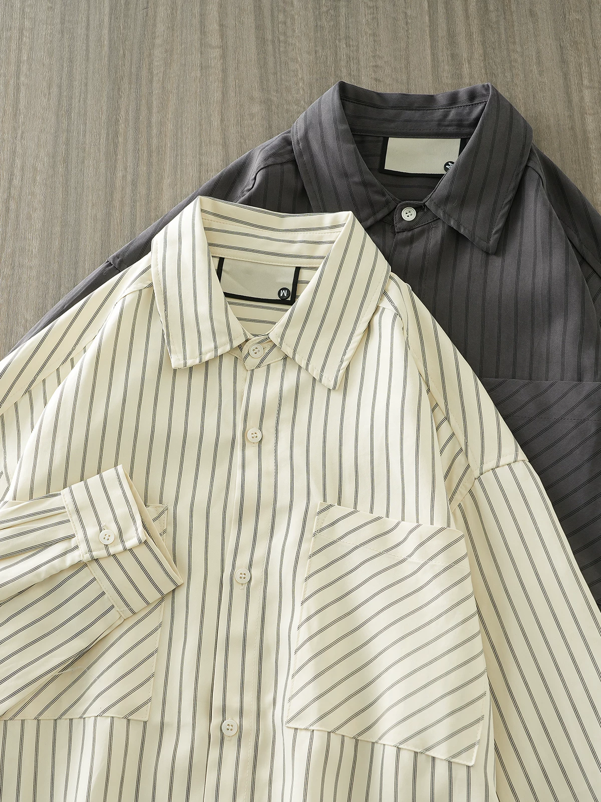 Áo sơ mi nam OMZM kẻ sọc dày dặn tay dài mùa thu 2024, áo khoác thường ngày đi làm, áo khoác nhiều lớp, áo khoác công sở