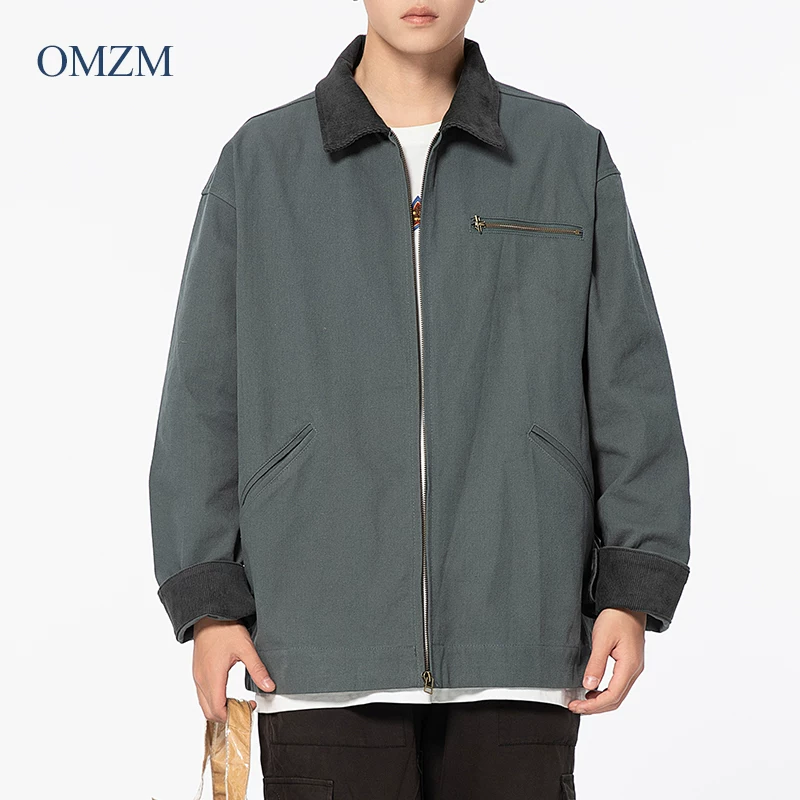 Áo khoác có ve áo kiểu Mỹ OMZM dành cho nam, áo khoác dày giữ ấm ngoài trời chống gió mùa thu đông, áo gió phối màu thông thường.