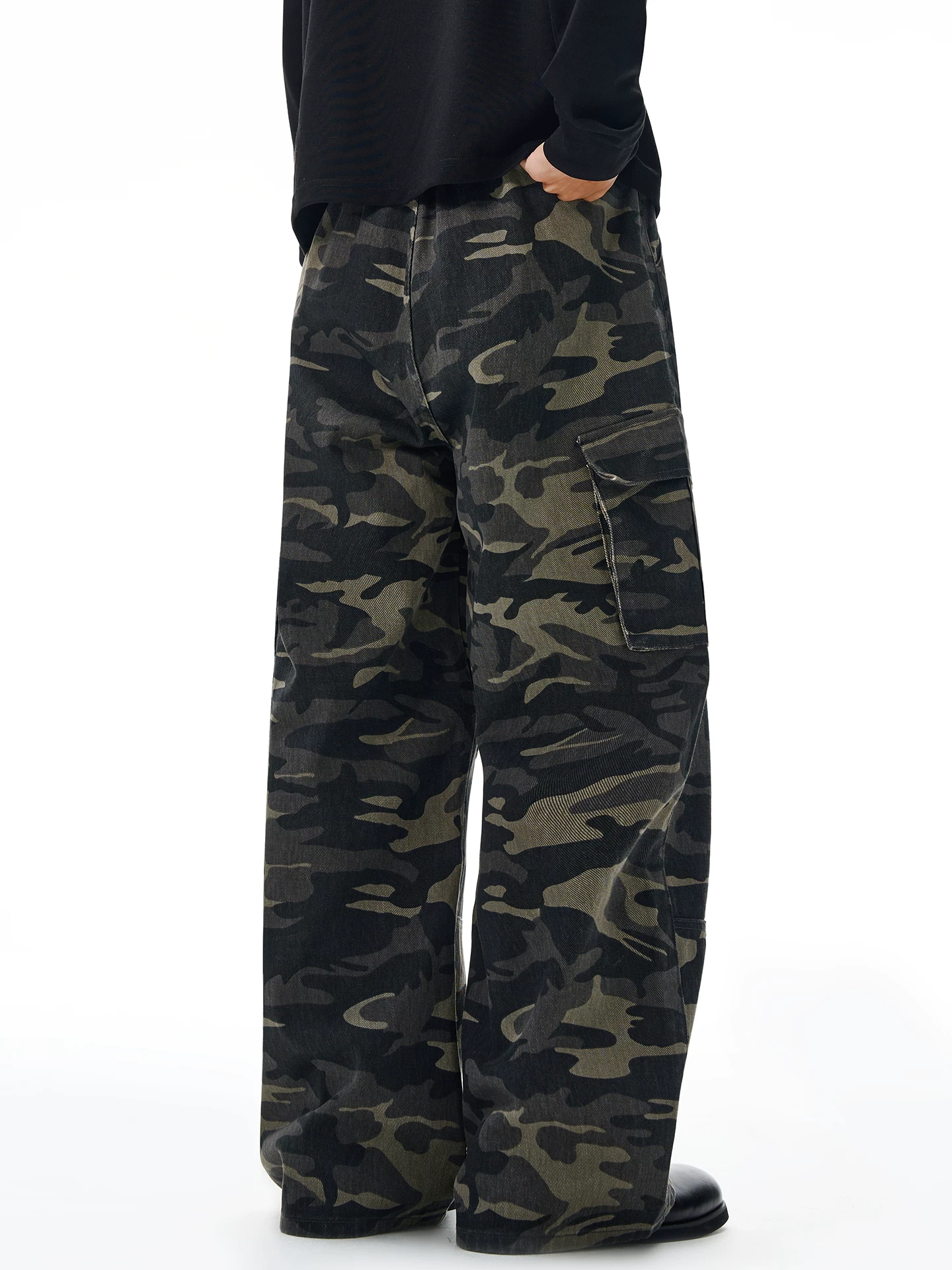 Quần dài ngụy trang kiểu Mỹ OMZM dành cho nam, quần ống rộng thẳng kiểu quân đội cổ điển mùa đông, quần ống rộng dài chấm sàn kiểu chắp vá