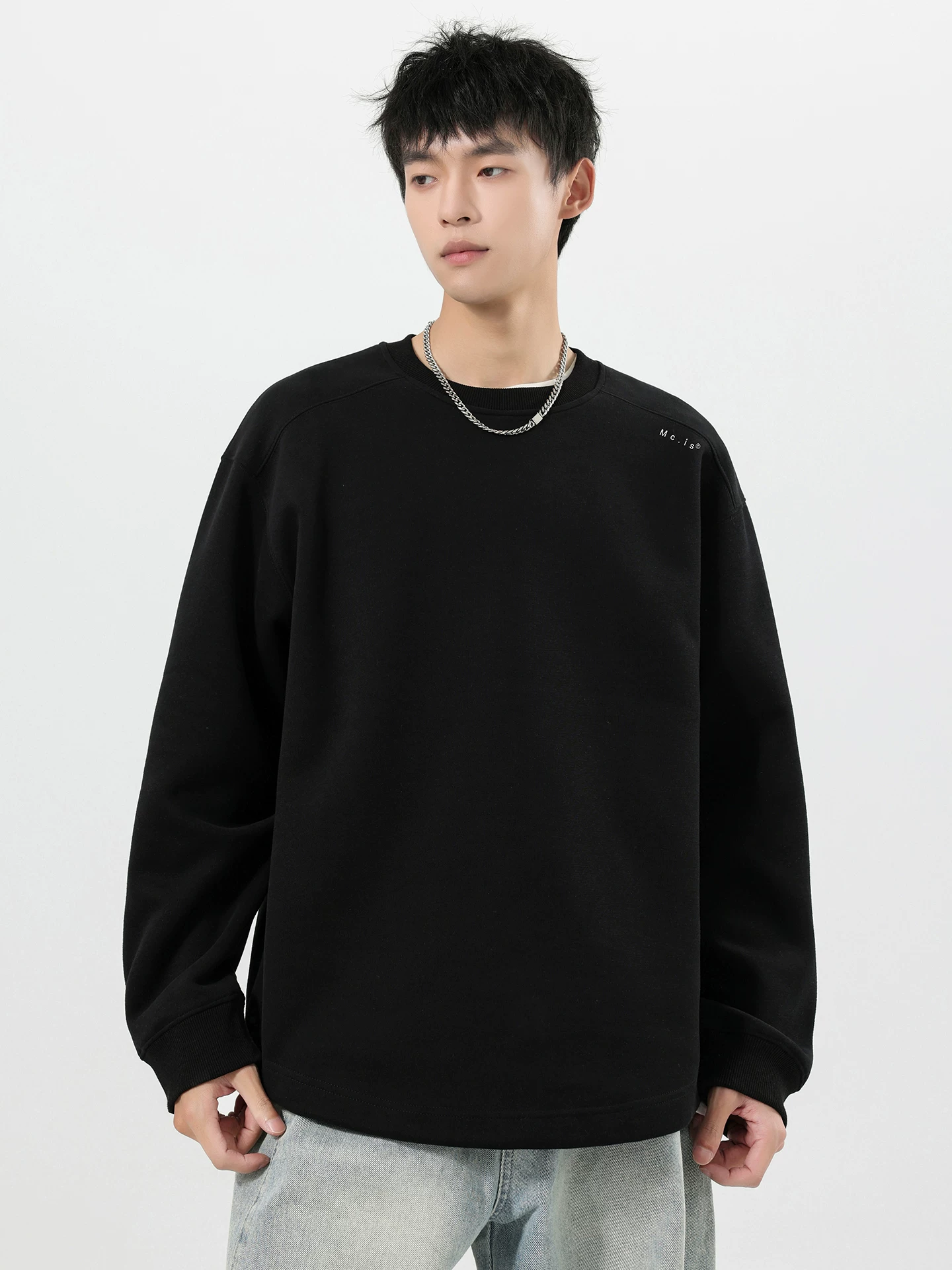 Áo thun trắng hạng nặng OMZM300G dành cho nam, áo thun đa năng đơn giản mùa thu, dáng rộng, size lớn, áo sơ mi dài tay mới.