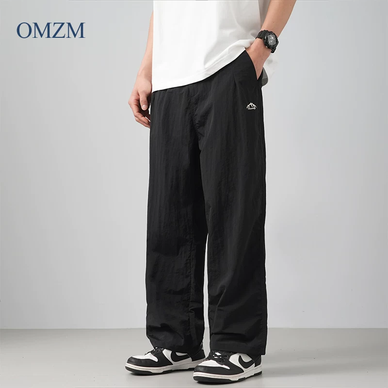 Quần đi bộ đường dài khô nhanh ngoài trời OMZM dành cho nam, quần thể thao ngoài trời chống nước mỏng mùa hè, quần thể thao ống rộng dáng rộng