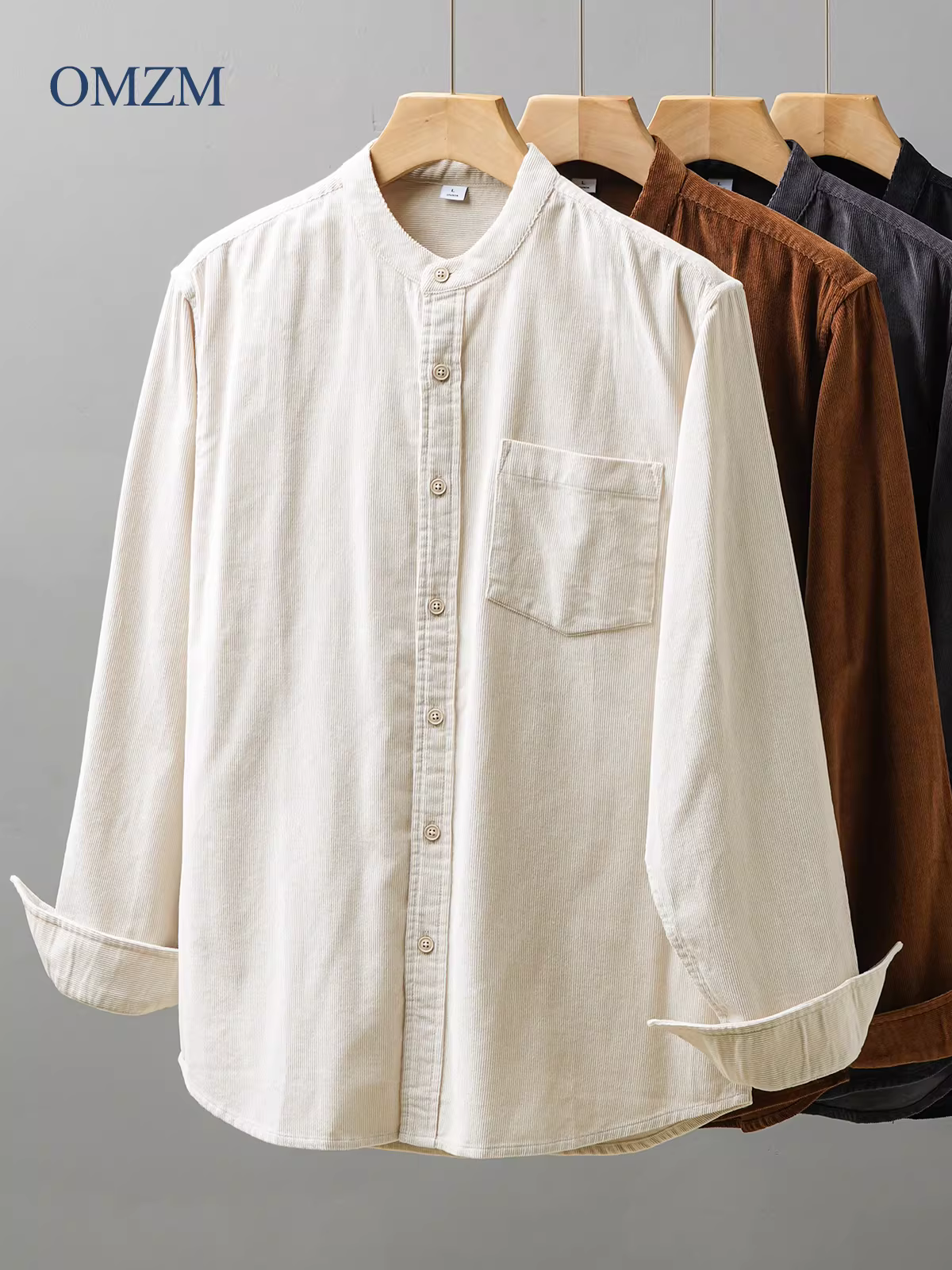 Áo khoác sơ mi chất liệu vải gân dày 350G dành cho nam, mùa thu đông 2024, áo sơ mi giữ ấm chất liệu cotton nguyên chất, tay dài, cổ đứng