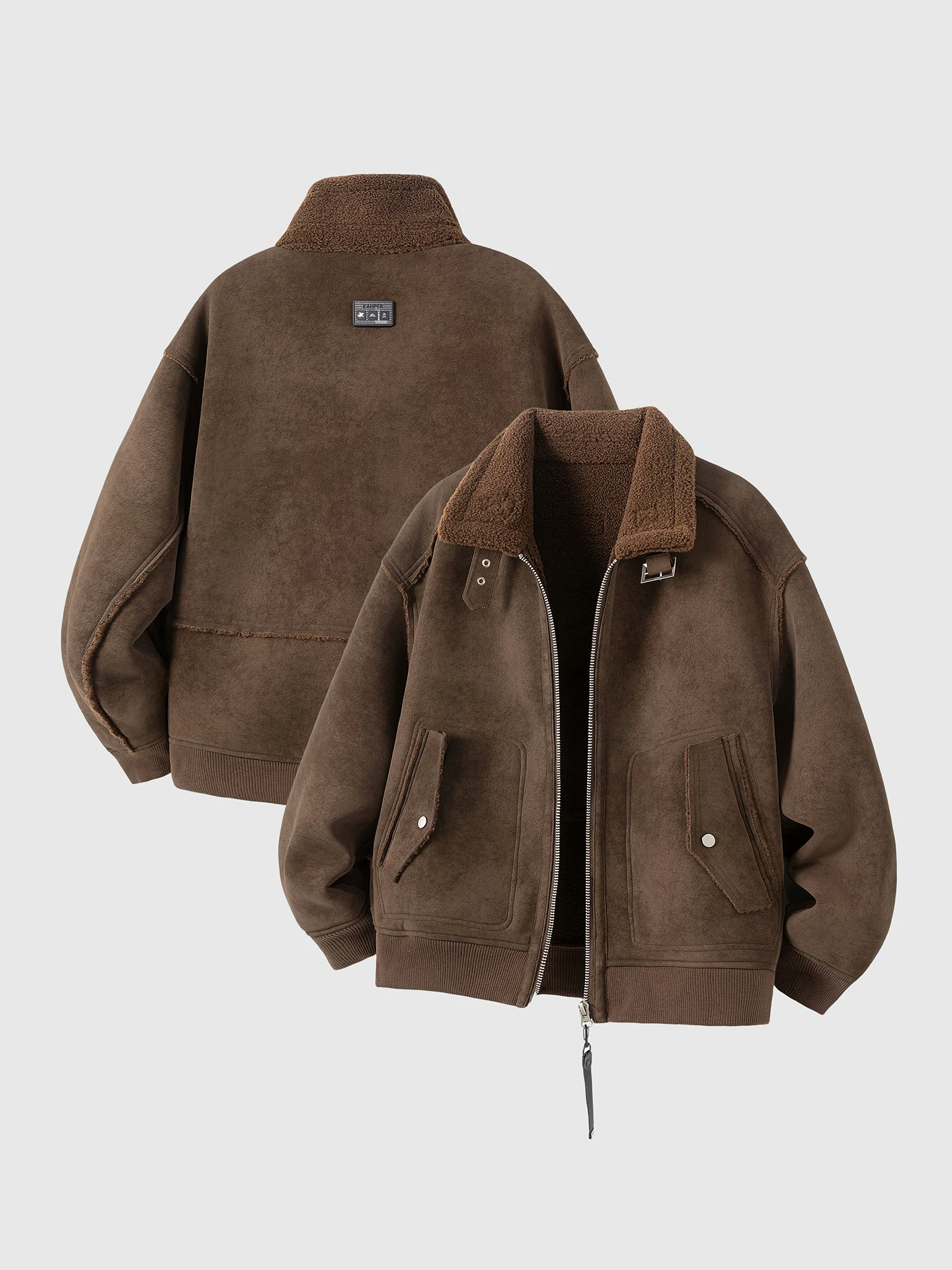 Áo khoác nam OMZM có lót lông cừu, chất liệu cotton, dày dặn, ấm áp, kiểu dáng lịch lãm, chất liệu da lộn, áo khoác mùa đông.