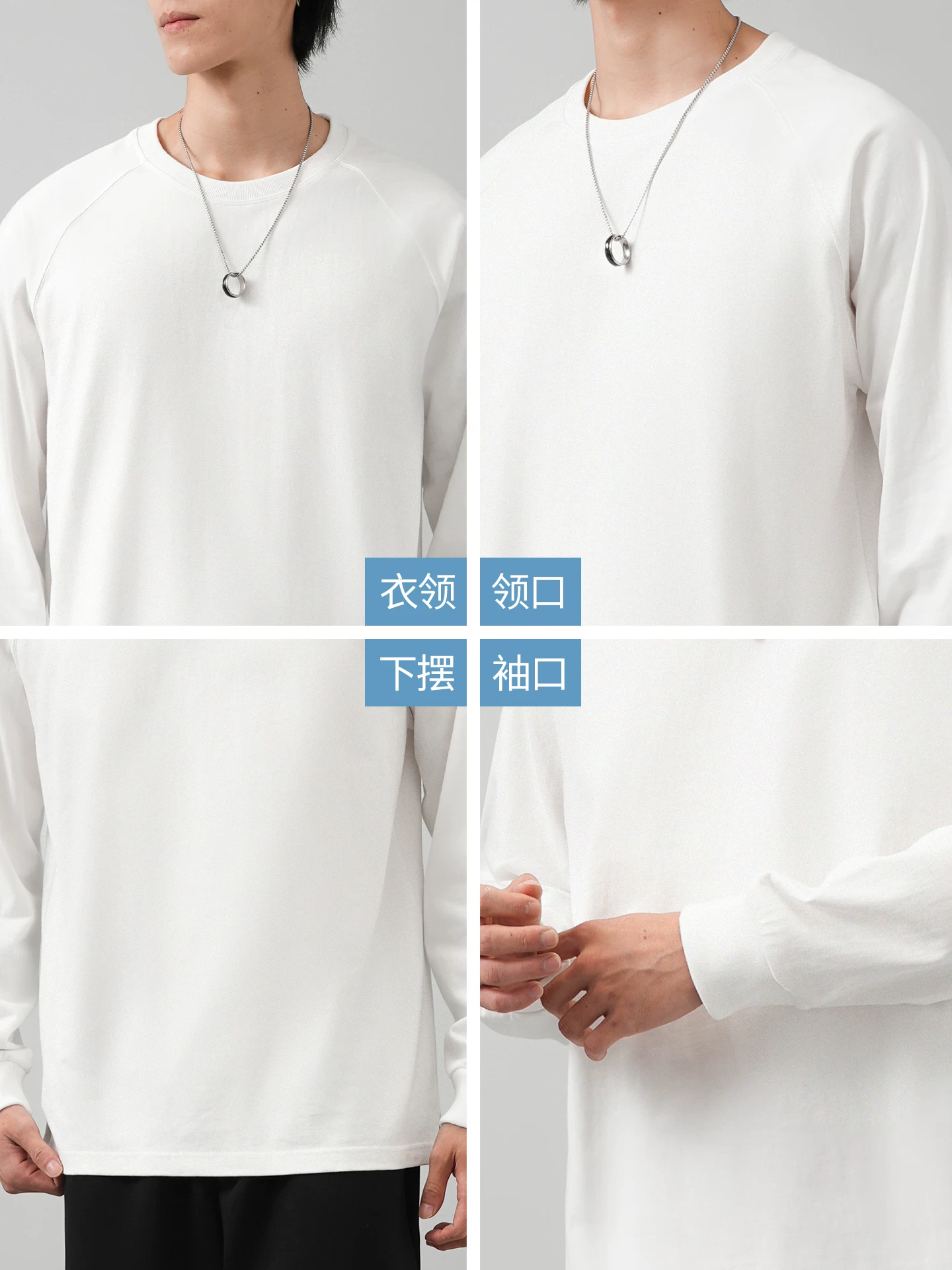 Áo thun dài tay bằng cotton nguyên chất hạng nặng OMZM400G dành cho nam, lớp nền màu trắng mùa thu, áo lót màu trơn dành cho giới trẻ.