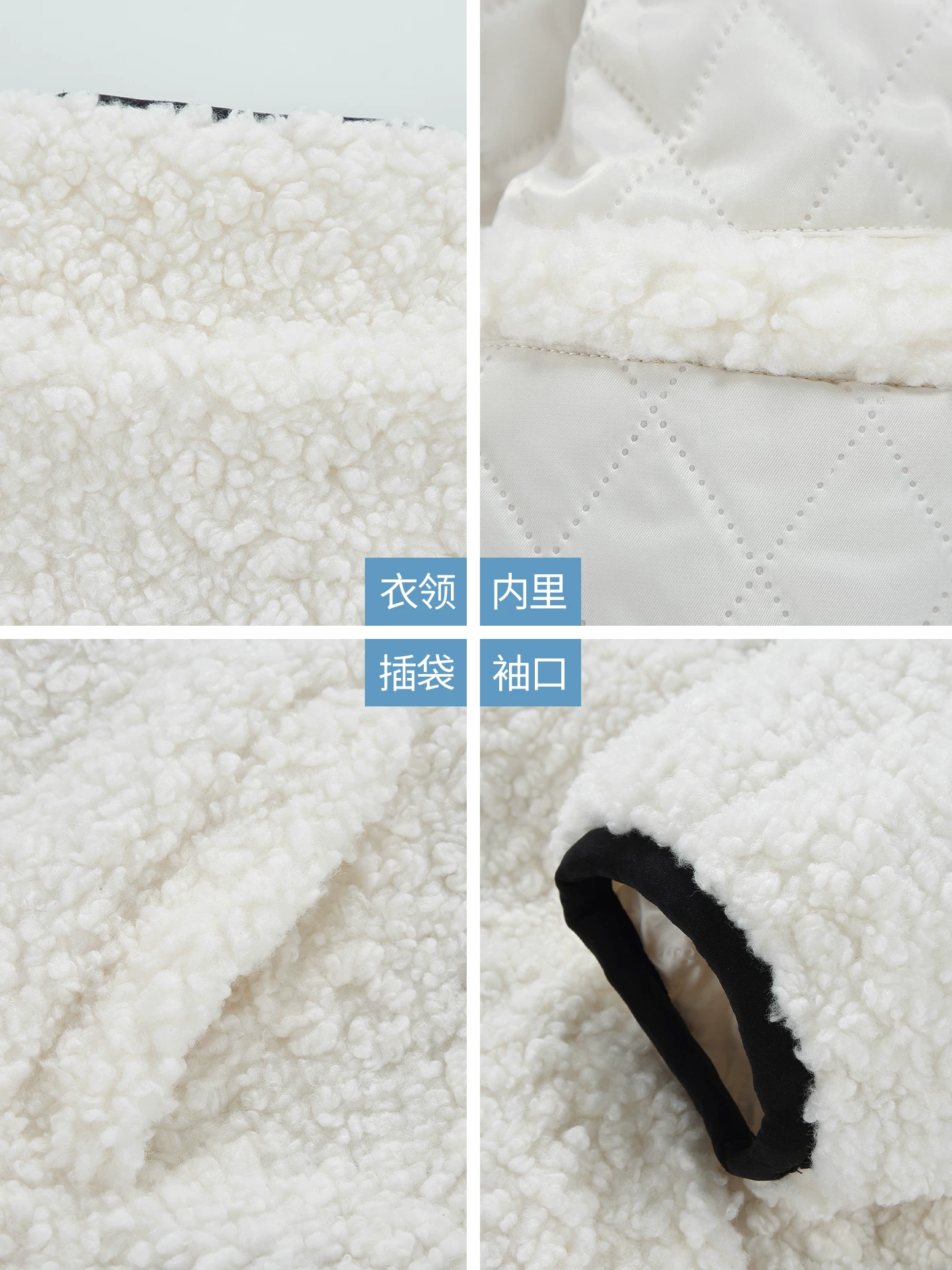 Áo khoác cotton cổ đứng kiểu Mỹ OMZM dành cho nam, áo khoác cotton dày dặn lót lông cừu mùa đông, áo khoác len cừu trắng.