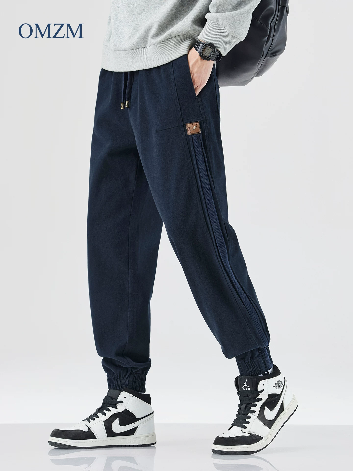 Quần jogger thể thao hạng nặng OMZM dành cho nam, quần harem phối màu phong cách retro Mỹ mùa thu, quần cargo thể thao rộng rãi, phong cách thường ngày