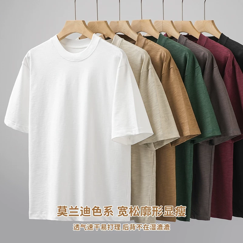 Áo thun cotton tre hạng nặng OMZM310G dành cho nam, tay ngắn, mùa hè, nhẹ, thoáng khí, áo thun trắng, dáng rộng, cỡ lớn, nửa tay
