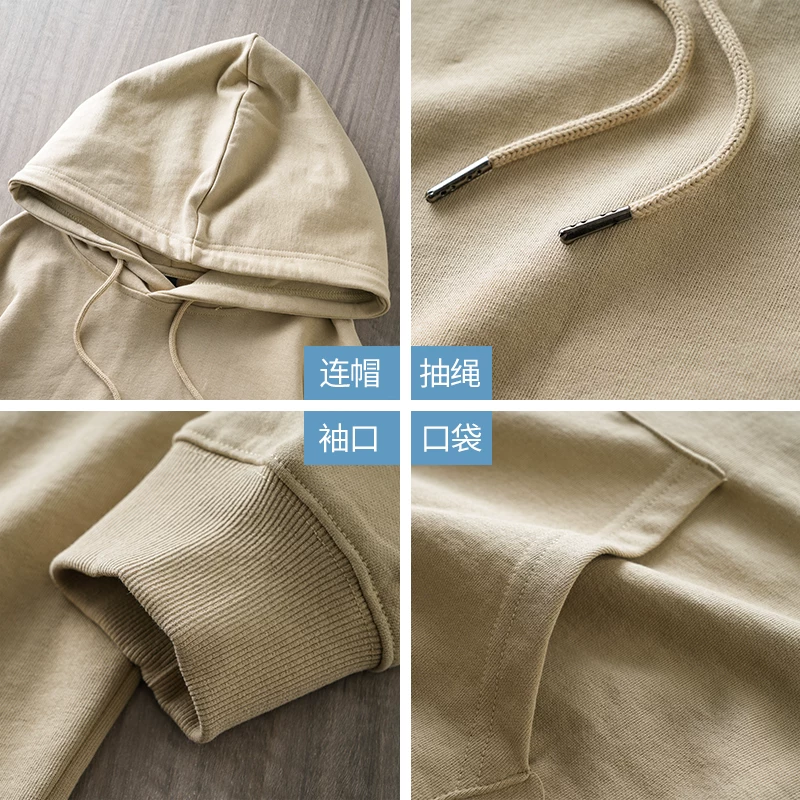 Áo nỉ nam OMZM400G chất liệu cotton dày dặn, kiểu dáng mới mùa đông 2024, áo khoác có mũ, chất liệu terry, màu trơn, kiểu dáng rộng rãi