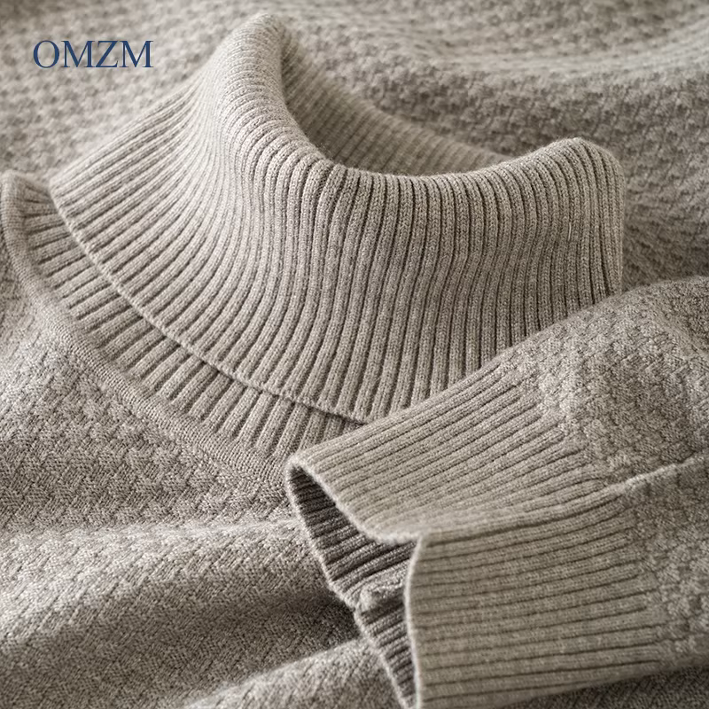 Áo len cổ lọ họa tiết quả dứa nặng OMZM dành cho nam, áo len dệt kim dày dặn giữ ấm mùa đông có cổ bẻ.