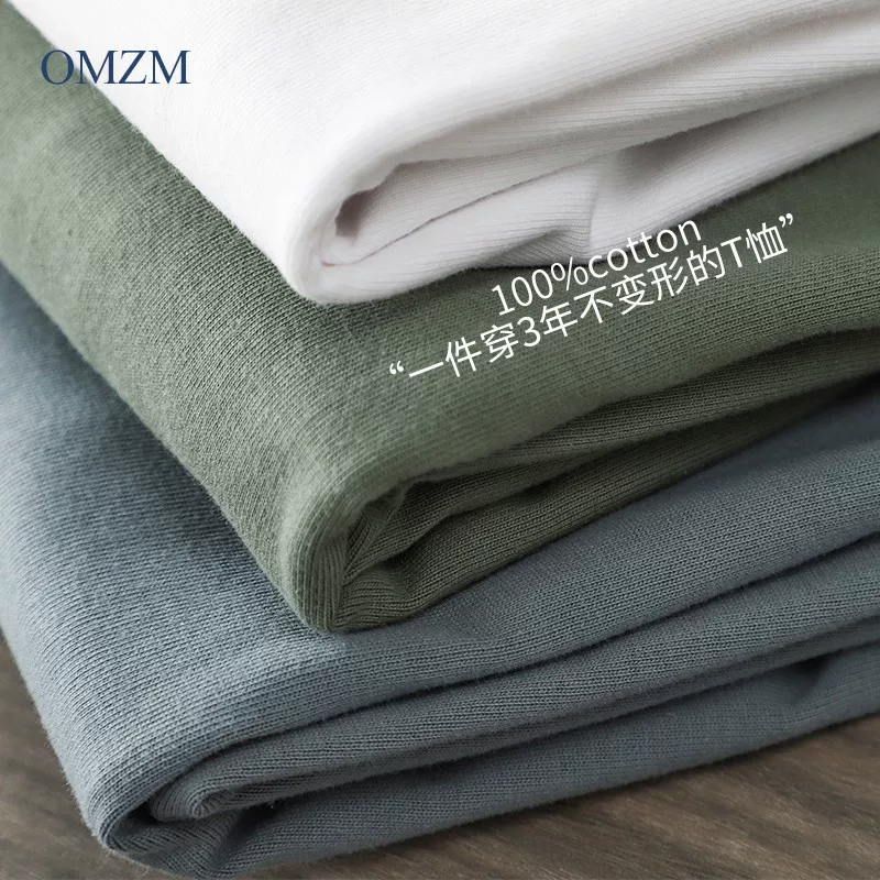 Áo thun cotton nguyên chất hạng nặng 270g kiểu Mỹ dành cho nam, tay ngắn, cổ tròn mùa hè, áo thun cổ nhỏ màu trắng nguyên bản cổ điển.