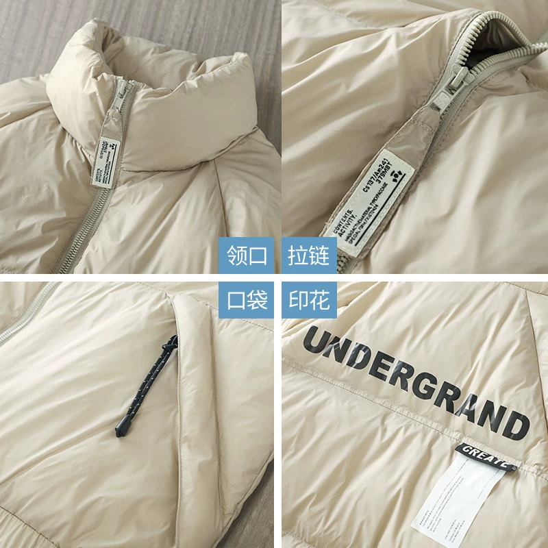 Áo khoác lông vũ trắng cổ đứng kiểu Mỹ OMZM dành cho nam, áo khoác phao dày dặn ấm áp mùa đông, áo khoác cotton in họa tiết thương hiệu thời thượng.