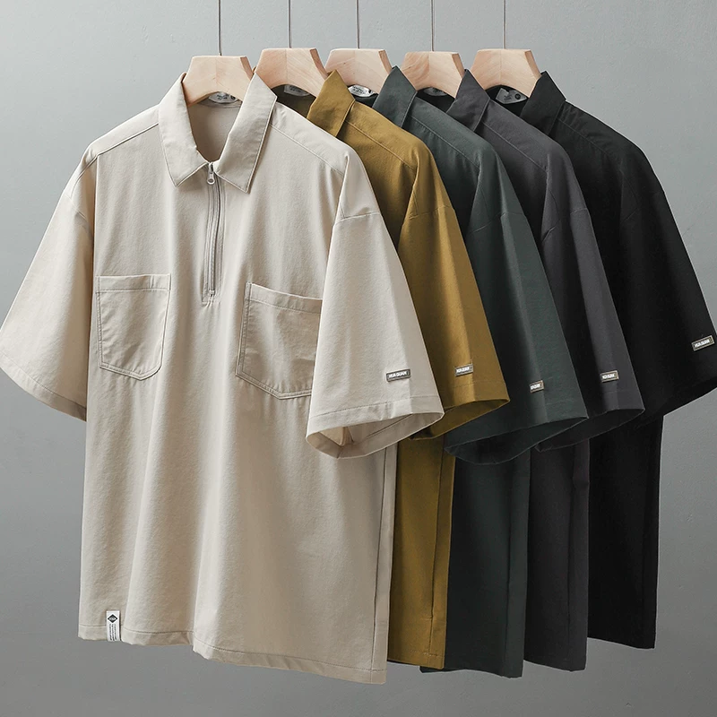 Áo sơ mi POLO cổ điển phong cách núi OMZM dành cho nam, áo sơ mi ngắn tay mùa hè hợp thời trang có túi đựng đồ đi làm kiểu Nhật Bản