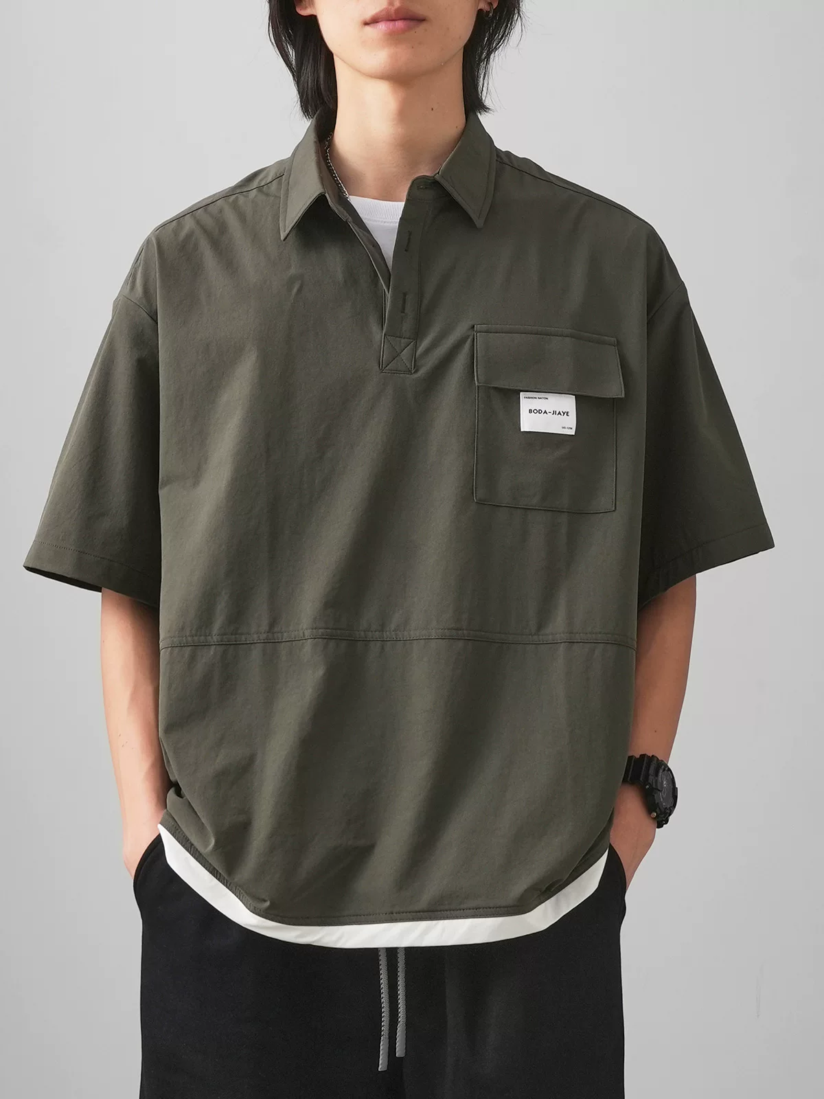 Áo sơ mi POLO nhanh khô ngoài trời kiểu núi dành cho nam, tay ngắn, thương hiệu hợp thời trang mùa hè, dáng rộng, áo giả hai mảnh, trang phục đi làm, áo thun cổ bẻ, hợp thời trang.