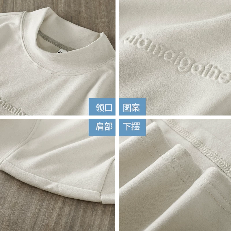 Áo thun dài tay hạng nặng 320G kiểu Mỹ dành cho nam, áo sơ mi cổ cao nửa cổ nhung Đức hai mặt mùa thu đông, áo len ấm màu trơn dành cho nam.