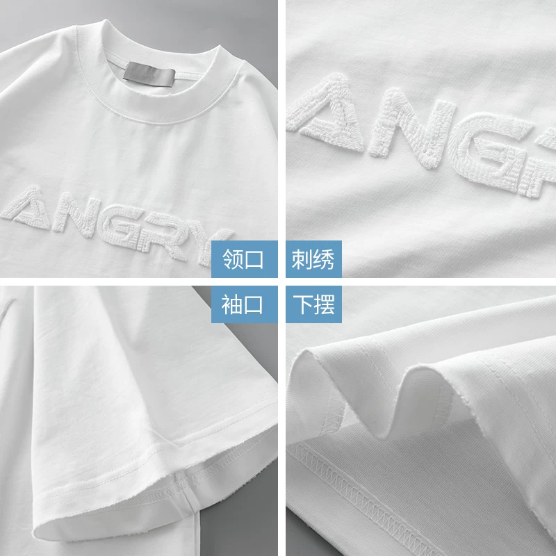 Áo thun nam OMZM320G chất liệu cotton nguyên chất, tay ngắn, kiểu dáng mới hè 2025, họa tiết chữ nổi kiểu Mỹ, tay lửng.