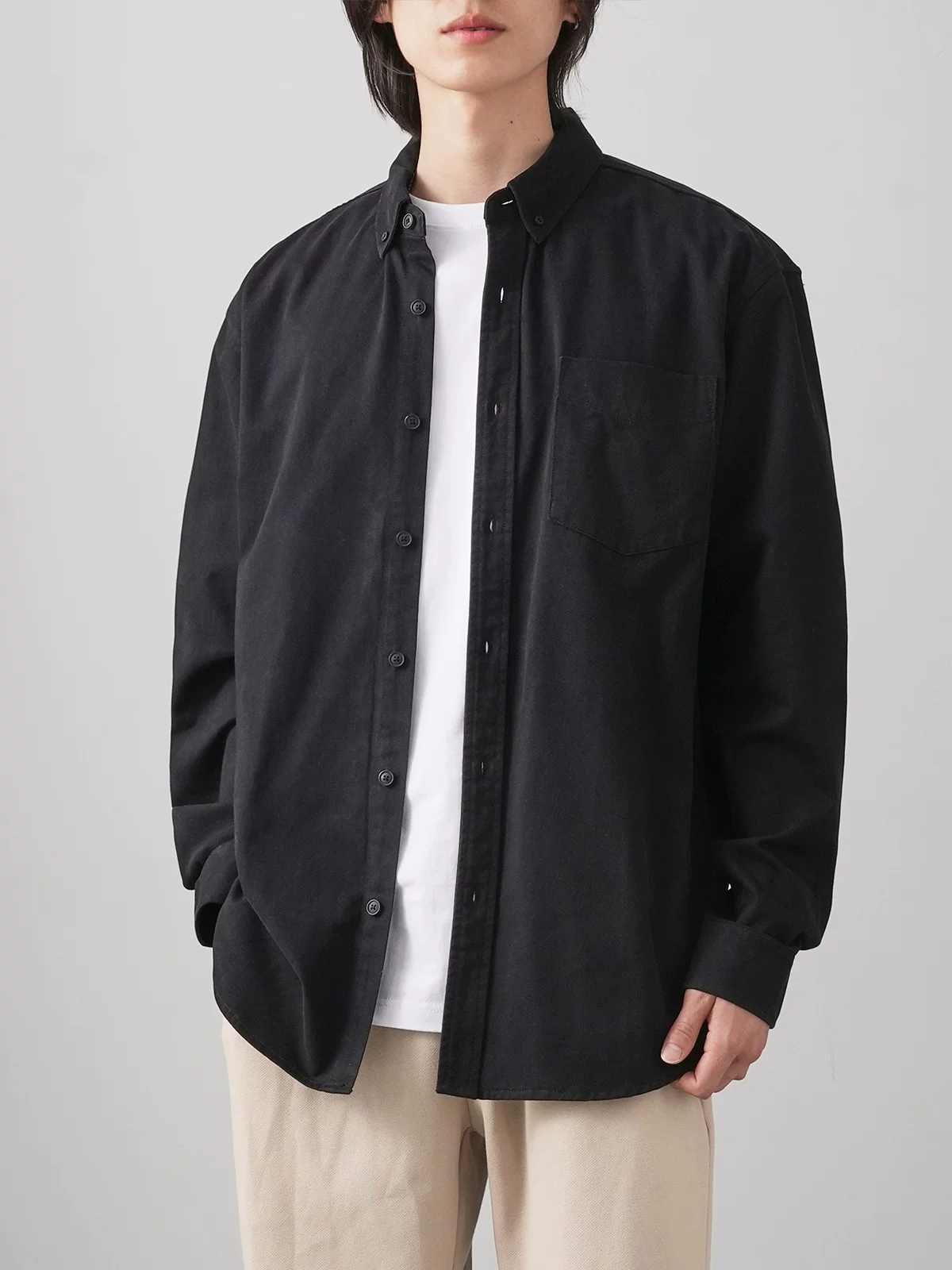 Áo sơ mi cotton nguyên chất hạng nặng kiểu Mỹ OMZM dành cho nam, áo khoác bảo hộ lao động màu trắng cao cấp dài tay mùa xuân, áo sơ mi lớp trong hợp thời trang.