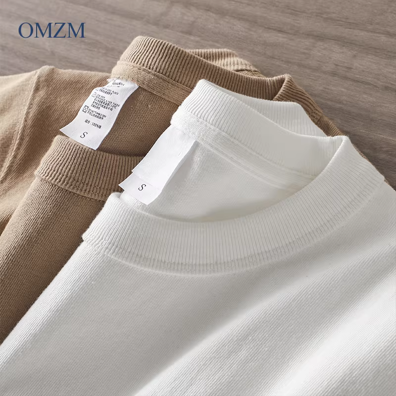 Áo thun dài tay hạng nặng 320g ba kim dành cho nam, áo len cổ tròn dáng rộng tay ngắn phong cách retro Mỹ, áo sơ mi cotton nguyên chất cho mùa thu.