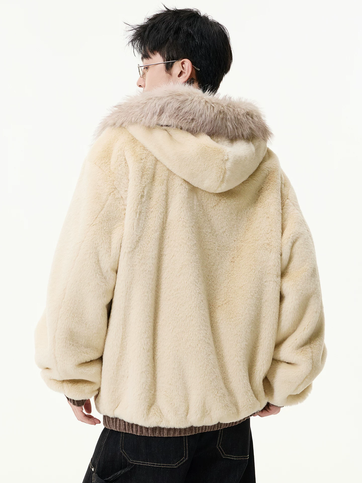 Áo khoác cotton có cổ lông phong cách Mỹ OMZM dành cho nam, áo khoác bảo hộ lao động có mũ trùm đầu có thể đảo ngược mùa đông cổ điển lót lông cừu ấm áp