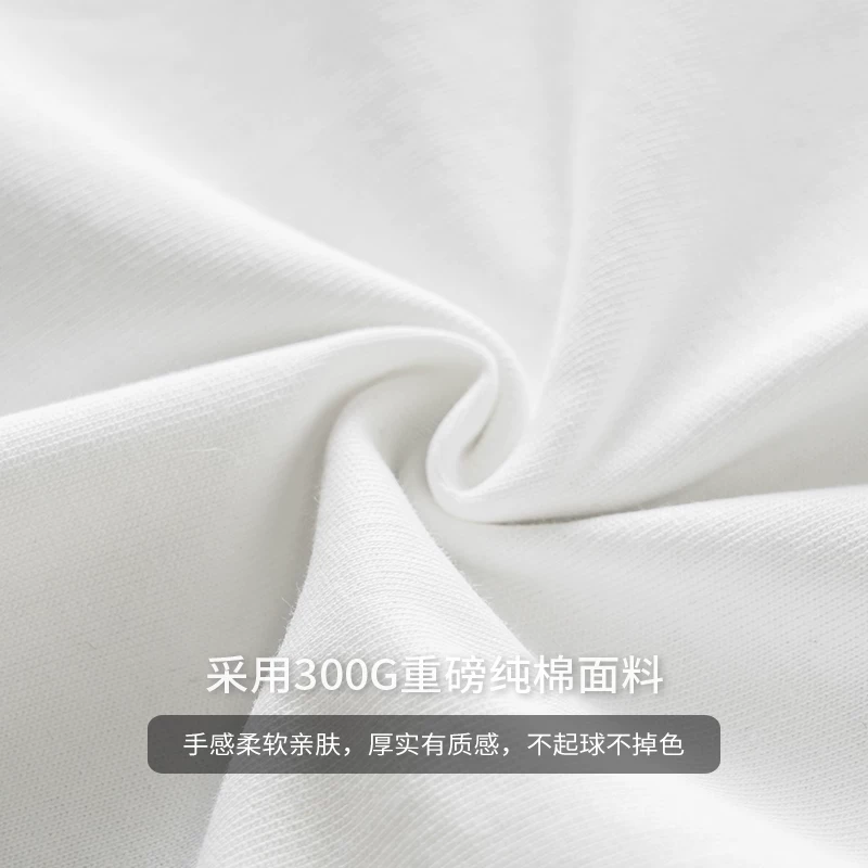 OMZM300G Áo thun nam dài tay bằng cotton nguyên chất hạng nặng mùa xuân cổ tròn in lớp bên trong áo nỉ dáng rộng kiểu Mỹ