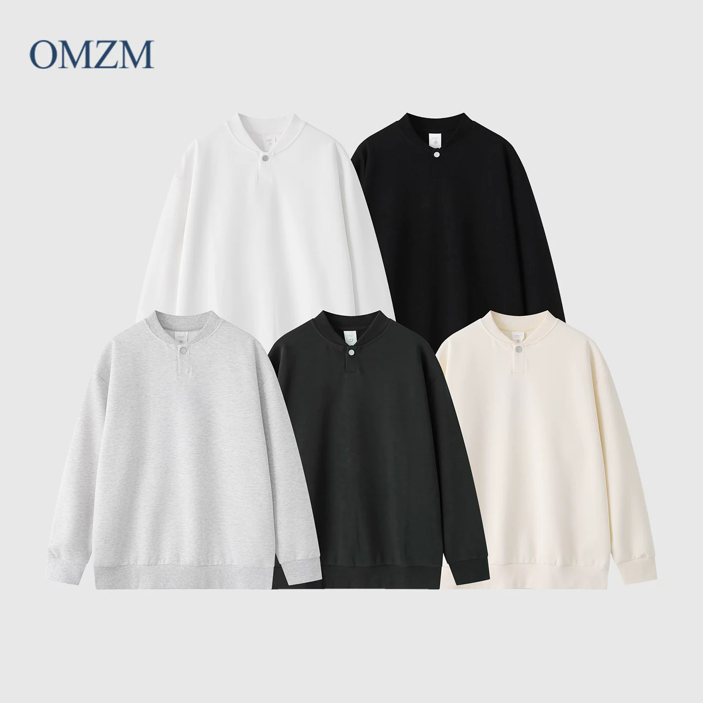 OMZM Áo thun nam tay dài cổ lọ kiểu Nhật Bản, áo thun nam dài tay màu trơn có thiết kế cài nút ở cổ áo