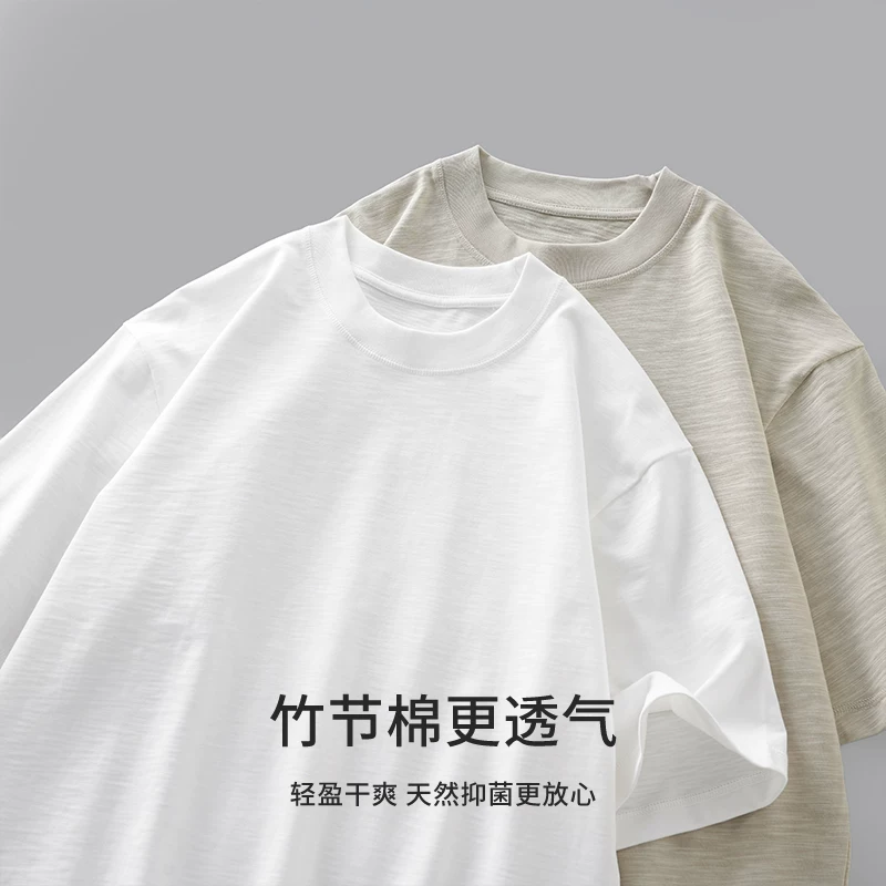 Áo thun cotton tre hạng nặng OMZM310G dành cho nam, tay ngắn, mùa hè, nhẹ, thoáng khí, áo thun trắng, dáng rộng, cỡ lớn, nửa tay