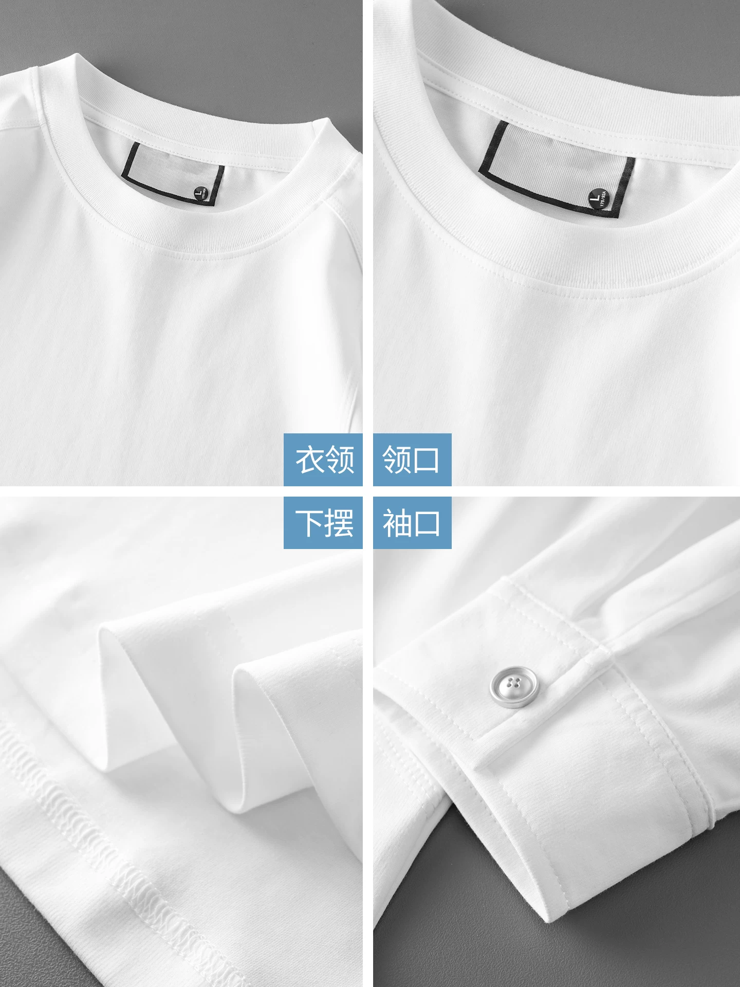 Áo thun nam dài tay hạng nặng OMZM260G mùa thu màu trơn đơn giản cổ tròn, áo thun dáng rộng và đa năng, áo thun mặc lót.