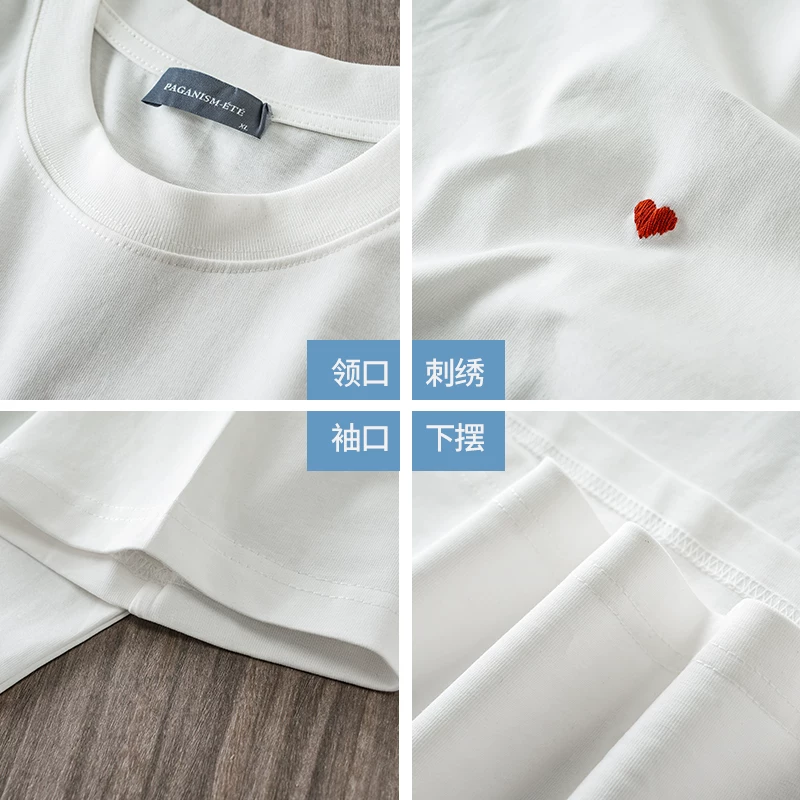 Áo thun ngắn tay thêu cotton nặng 300G phong cách Mỹ OMZM dành cho nam, mùa hè 2023 áo sơ mi cơ bản đơn giản mới dành cho cặp đôi