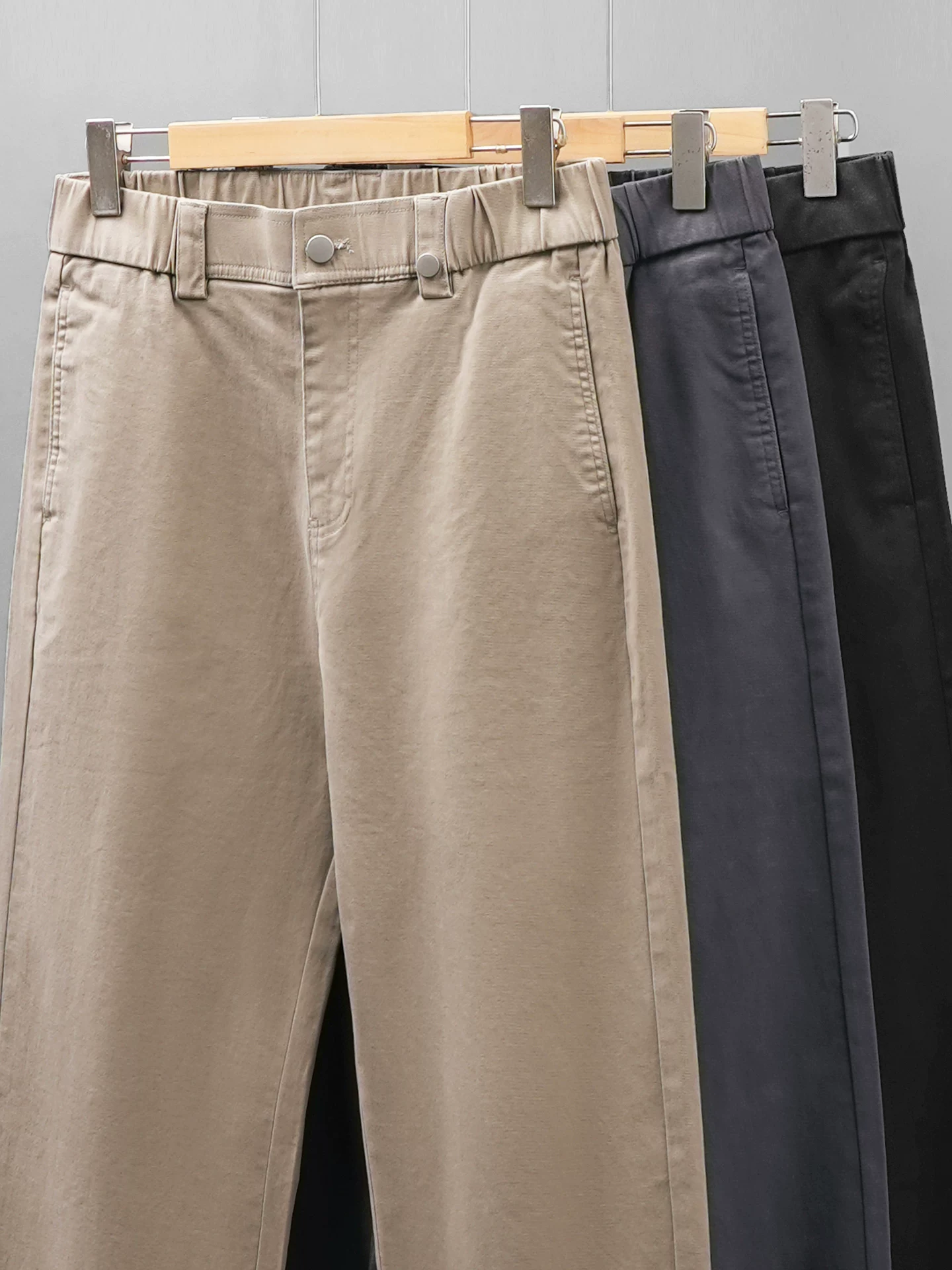 Quần thường ngày kiểu Mỹ OMZM dành cho nam, quần kaki dáng rộng thẳng cổ điển mùa thu, quần ống rộng màu trơn dành cho công sở.