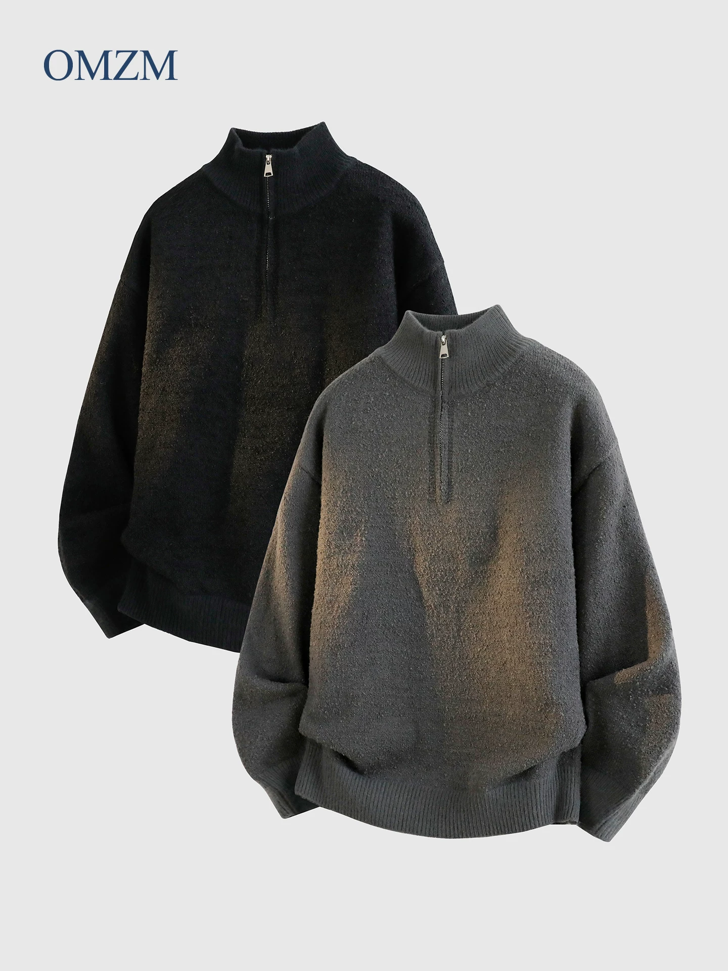 Áo len nam cổ đứng có khóa kéo OMZM mùa đông dày dặn ấm áp lớp lót sạch sẽ dáng rộng kiểu áo len chui đầu