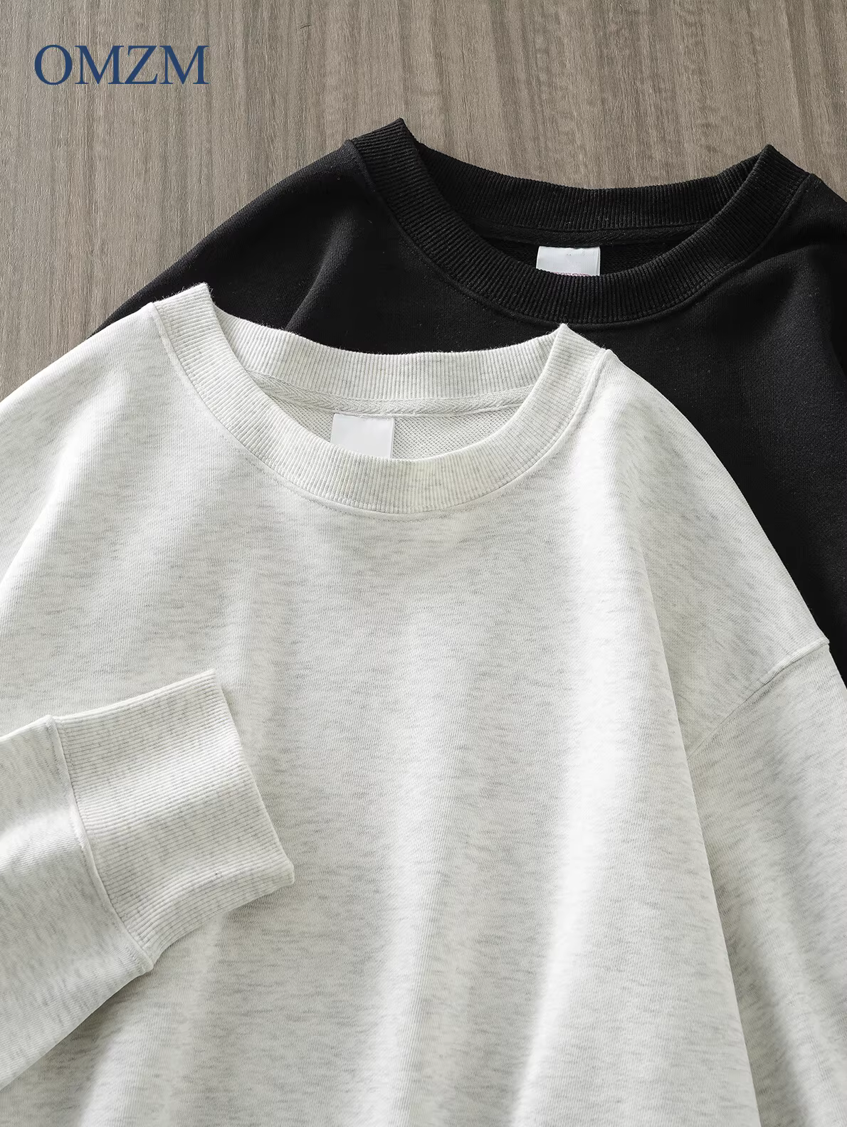 Áo thun nam OMZM kiểu Mỹ 340G chất liệu terry dày dặn, áo len cổ tròn dáng rộng mùa thu, áo trơn màu, tay dài