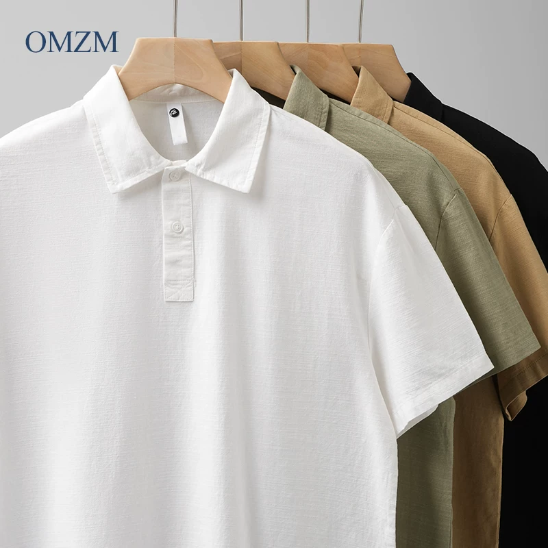Áo polo nam ngắn tay màu trơn kiểu Mỹ OMZM, áo thun có cổ dáng rộng cao cấp mùa hè, áo nửa tay thể thao nhanh khô.