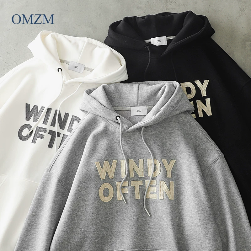 Áo nỉ OMZM kiểu Mỹ 460G dày dặn dành cho nam, áo hoodie lót lông mùa thu đông, áo khoác thêu họa tiết cặp đôi phong cách thường ngày
