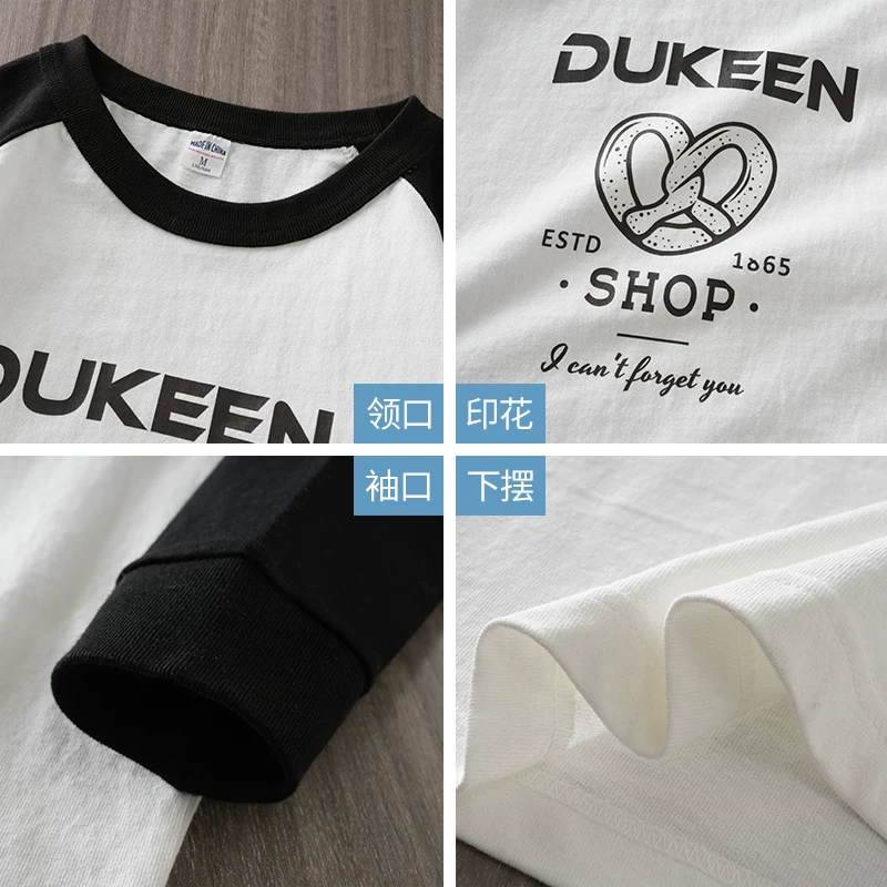 Áo thun dài tay bằng cotton nguyên chất hạng nặng OMZM320G dành cho nam, phong cách xuân thu, tay áo raglan in chữ, cổ tròn, áo lót bên trong.