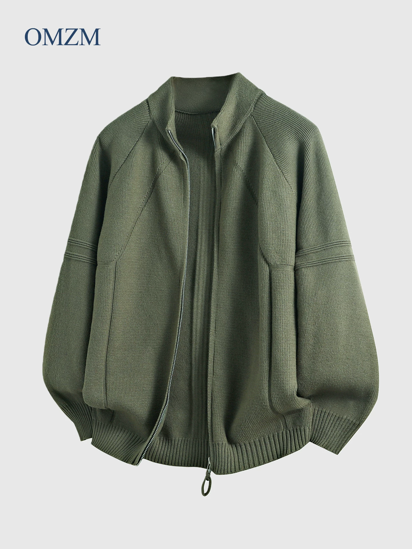 Áo len dệt kim cổ đứng kiểu Mỹ OMZM dành cho nam, áo khoác len có khóa kéo dày dặn màu trơn cao cấp mùa đông