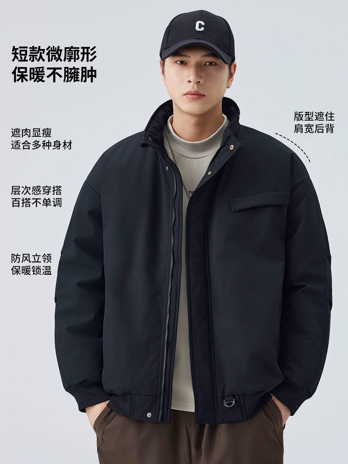Áo khoác cotton cổ đứng kiểu Mỹ OMZM dành cho nam, áo khoác cotton dày dặn ấm áp mùa đông, áo khoác phi công Harrington, áo khoác bảo hộ lao động