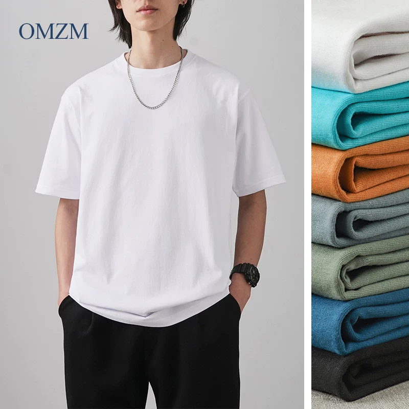 Áo thun ngắn tay bằng cotton nguyên chất hạng nặng 320G dành cho nam và nữ, áo sơ mi màu trắng tinh khiết mùa hè, áo thun vai thường kiểu Mỹ, cổ tròn nửa tay.