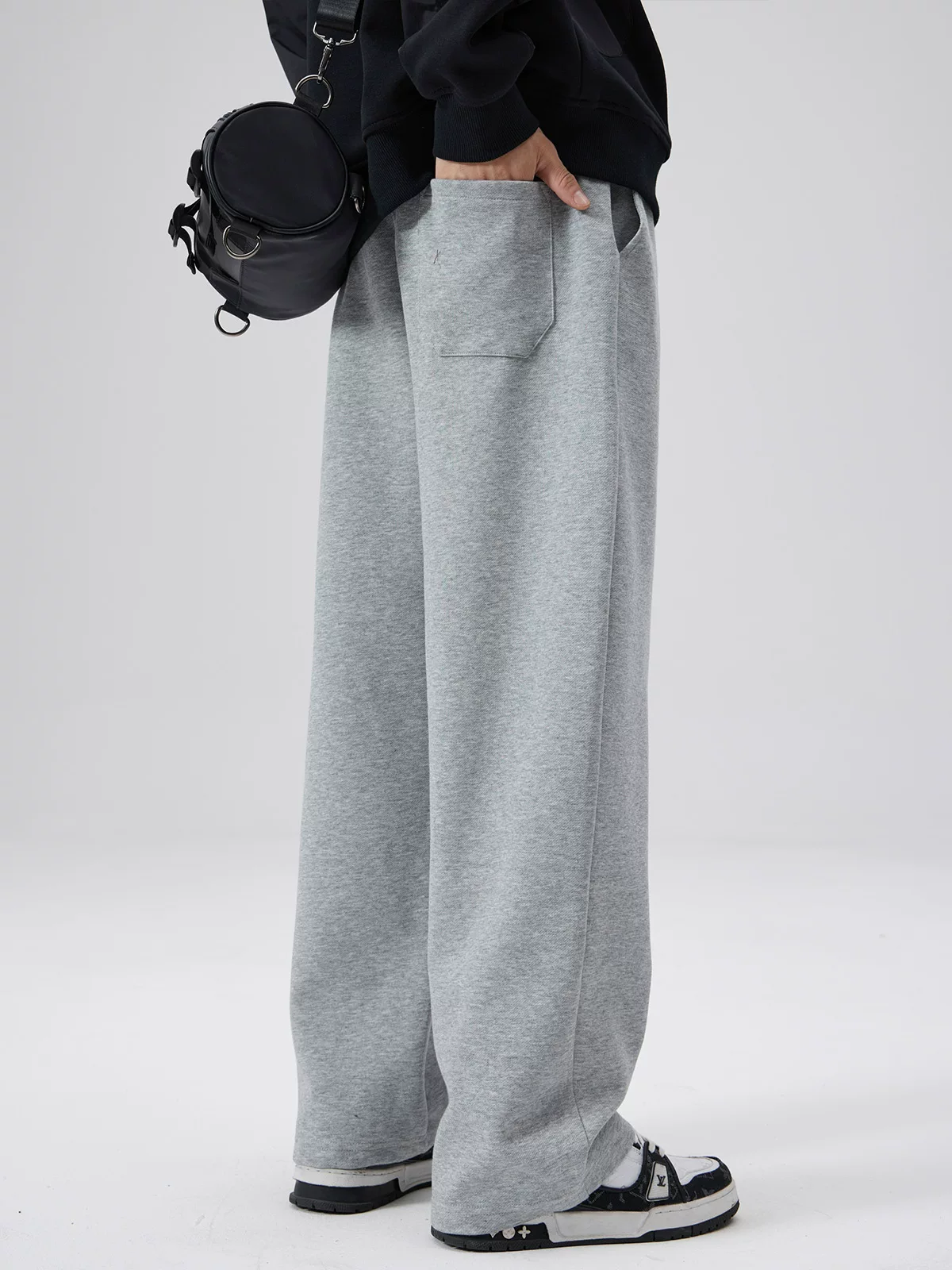 Quần thể thao cotton pique hạng nặng OMZM dành cho nam, quần thể thao màu trơn kiểu dáng hợp thời trang phong cách Mỹ mùa xuân và mùa thu, quần ống đứng dáng rộng, quần thường ngày
