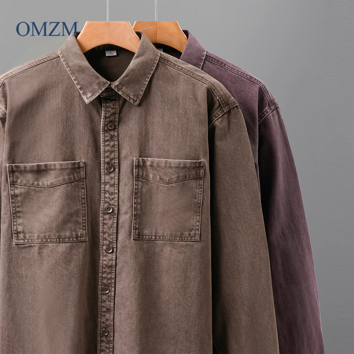 Áo khoác sơ mi công sở kiểu Mỹ OMZM dành cho nam, áo sơ mi cotton thuần cotton cổ điển mùa thu, áo khoác dáng rộng cao cấp