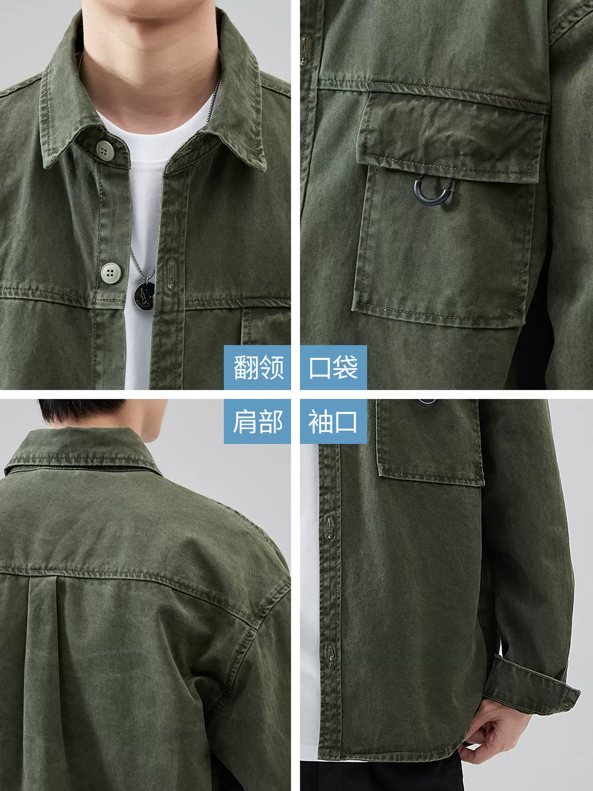 Áo khoác denim có túi bằng vải cotton nguyên chất hạng nặng OMZM dành cho nam, áo khoác kiểu cổ điển kiểu Mỹ cao cấp mùa xuân và mùa thu kiểu áo sơ mi cổ điển hợp thời trang