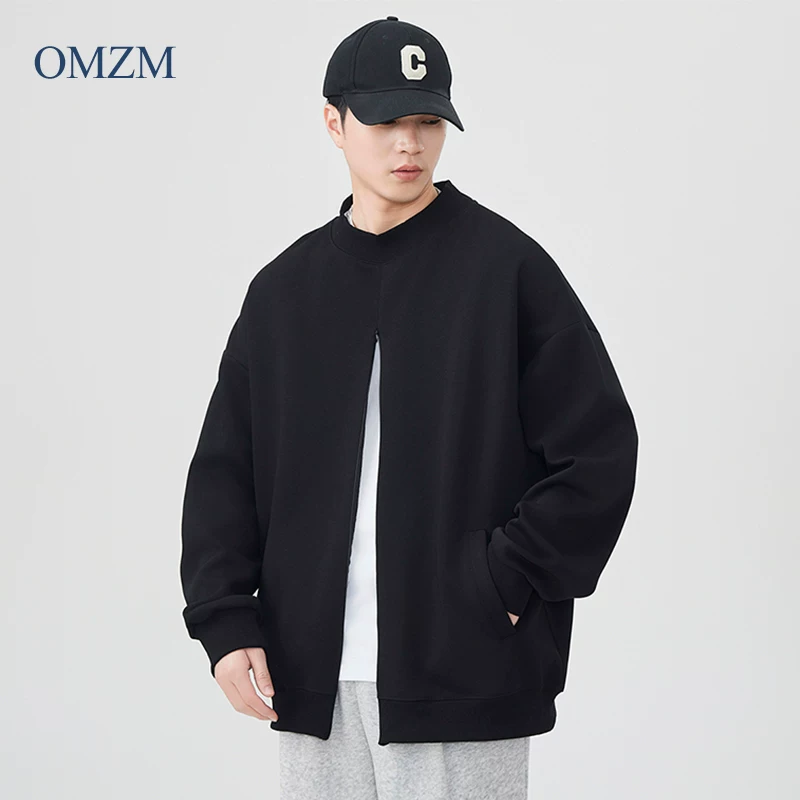 Áo nỉ cổ cao nửa cổ 340G dành cho nam, áo khoác cổ đứng kiểu Mỹ mùa xuân, áo len dáng rộng nửa khóa kéo